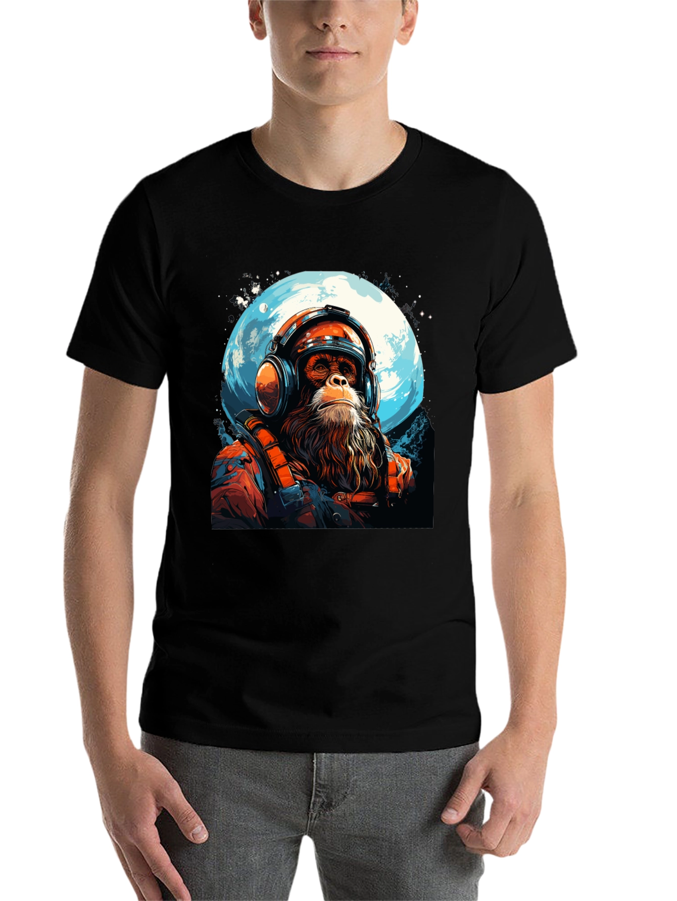 Black Astro Chimp Graphic Tee - Moon Landing Design view 7