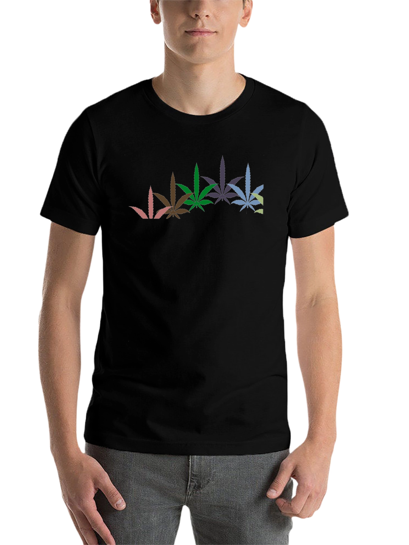 Black Cool Graphic Black T-Shirt with Weed Leaves view 7