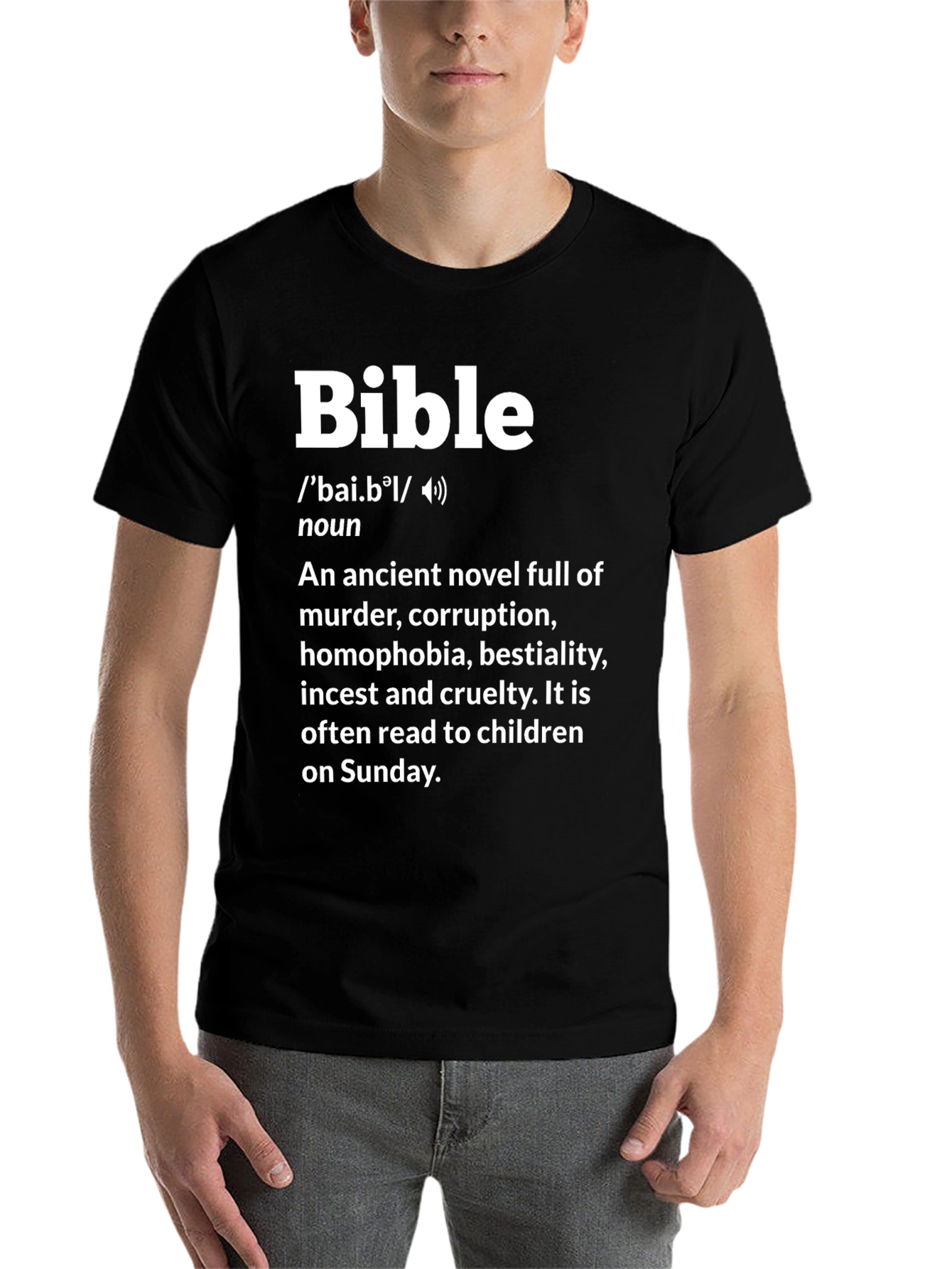 Black Bible Definition T-Shirt Funny Novel Atheist Tee view 7