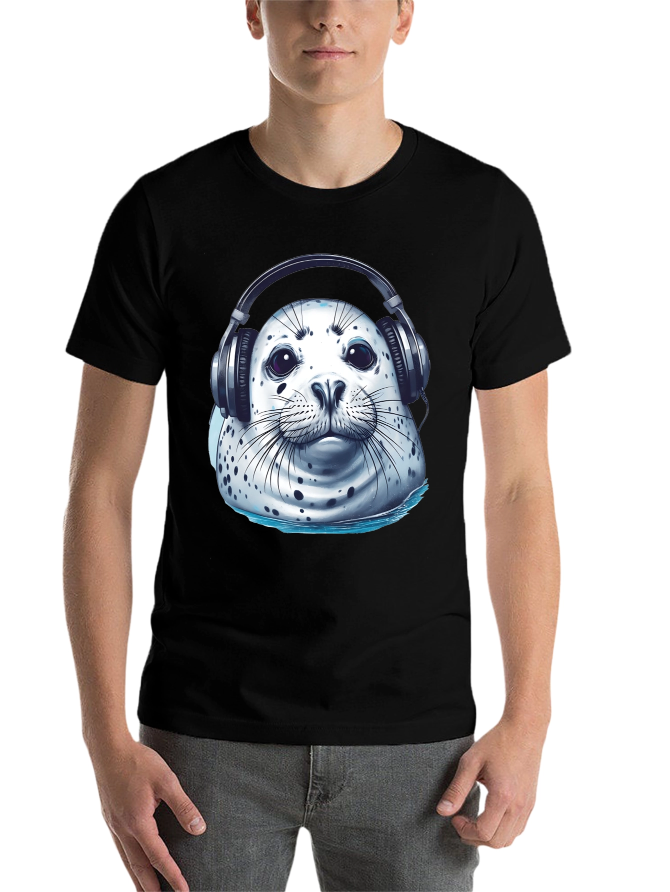 Black Seal with Headphones Graphic Tee view 7