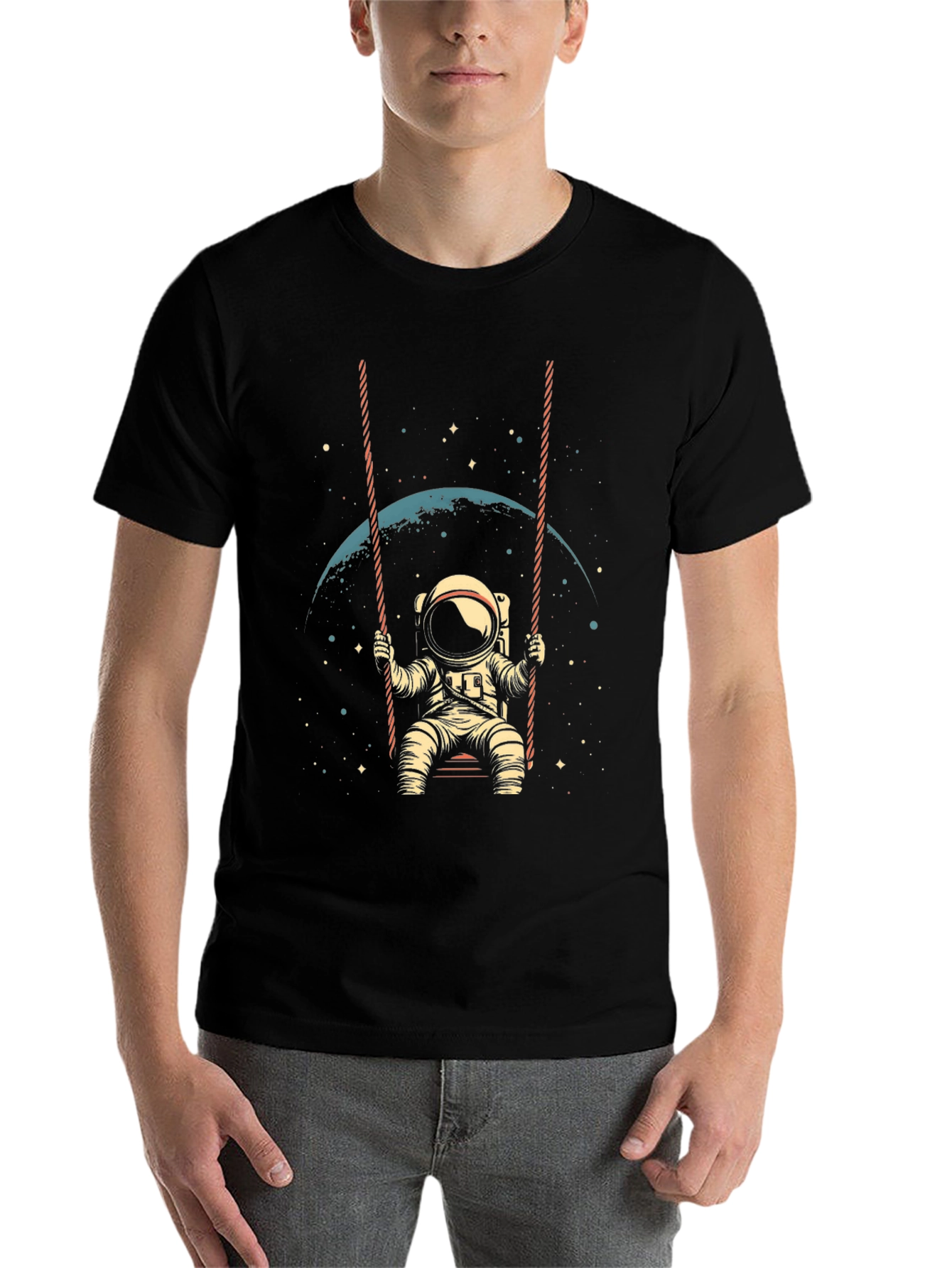 Black Astronaut on Swing T-Shirt - Space Lover Tee view 7