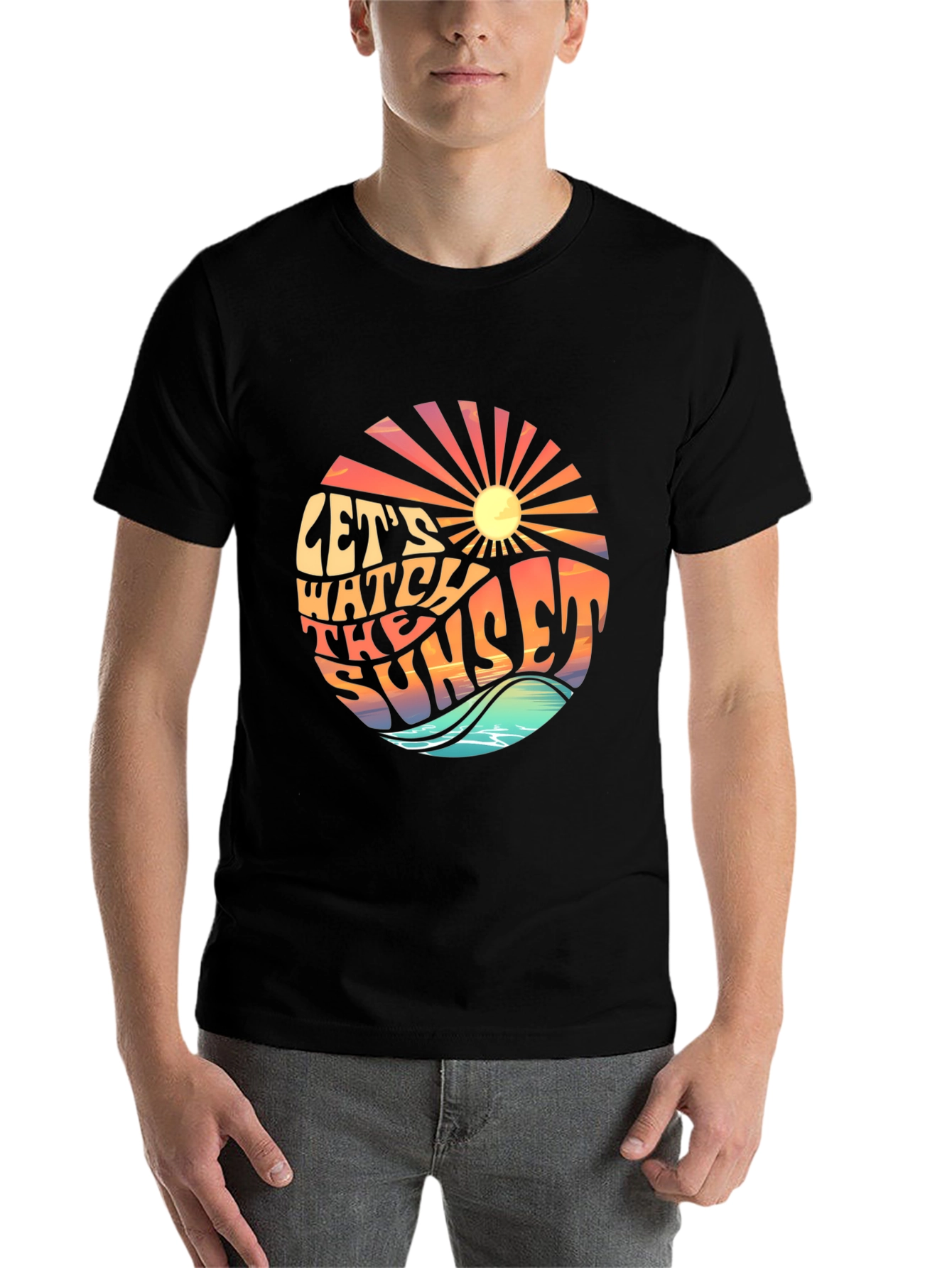 Black Let's Watch the Sunset Graphic T-Shirt view 7