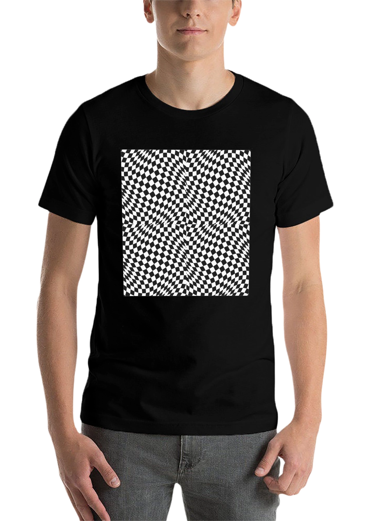 Black Optical Illusion Checkerboard Tee view 7