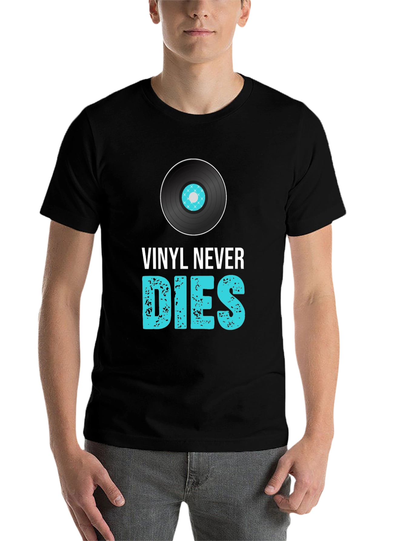 Black Vinyl Never Dies Graphic Tee - Music Lover T-Shirt view 7