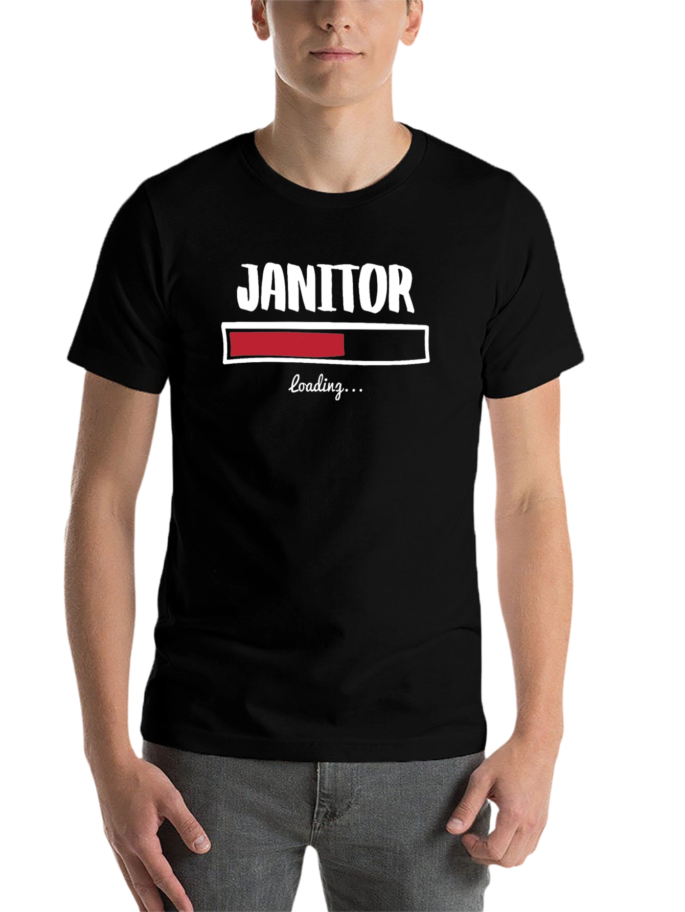 Black Janitor Loading T-Shirt - Funny Cleaning Crew Apparel view 7
