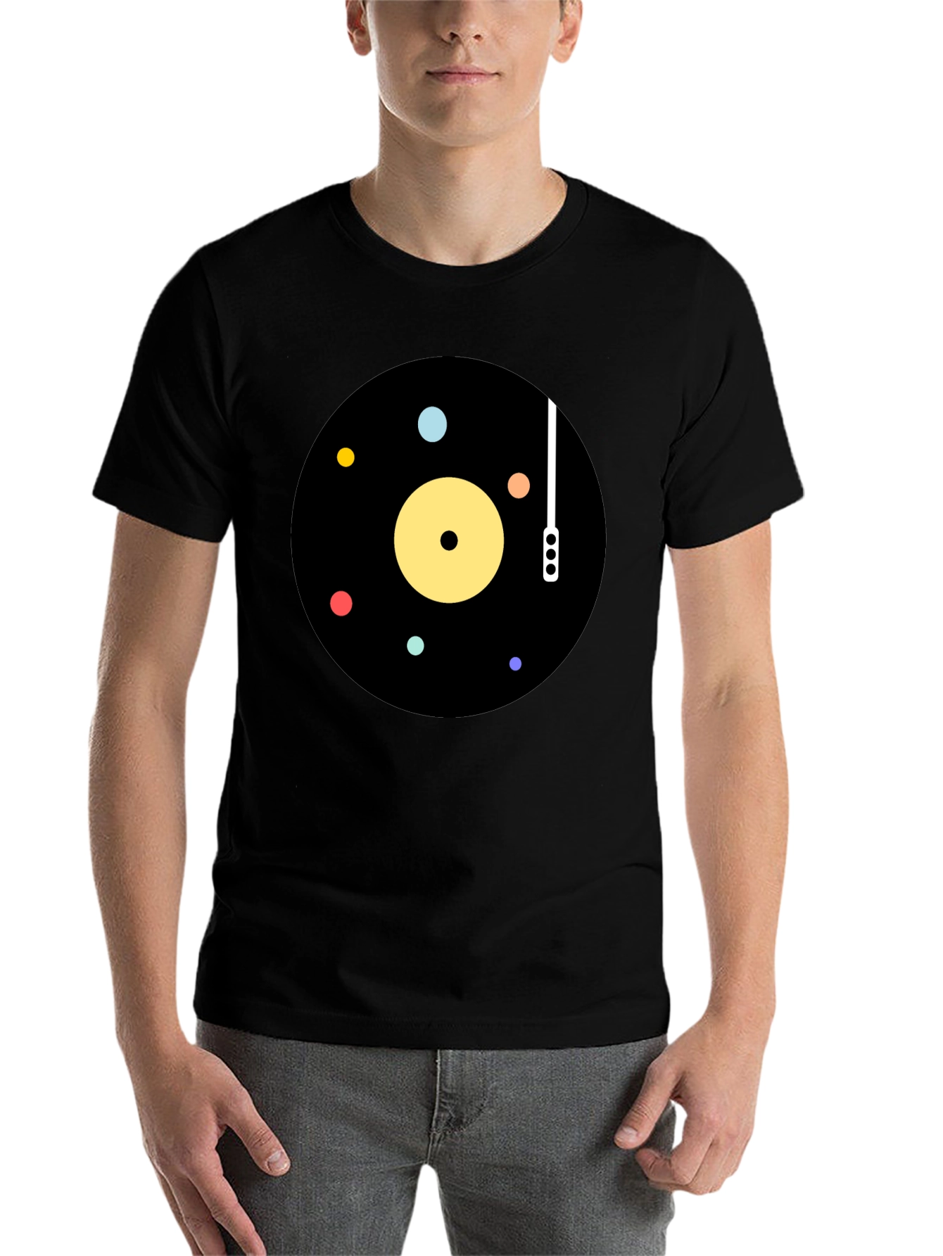 Black Retro Vinyl Record Graphic T-Shirt view 7