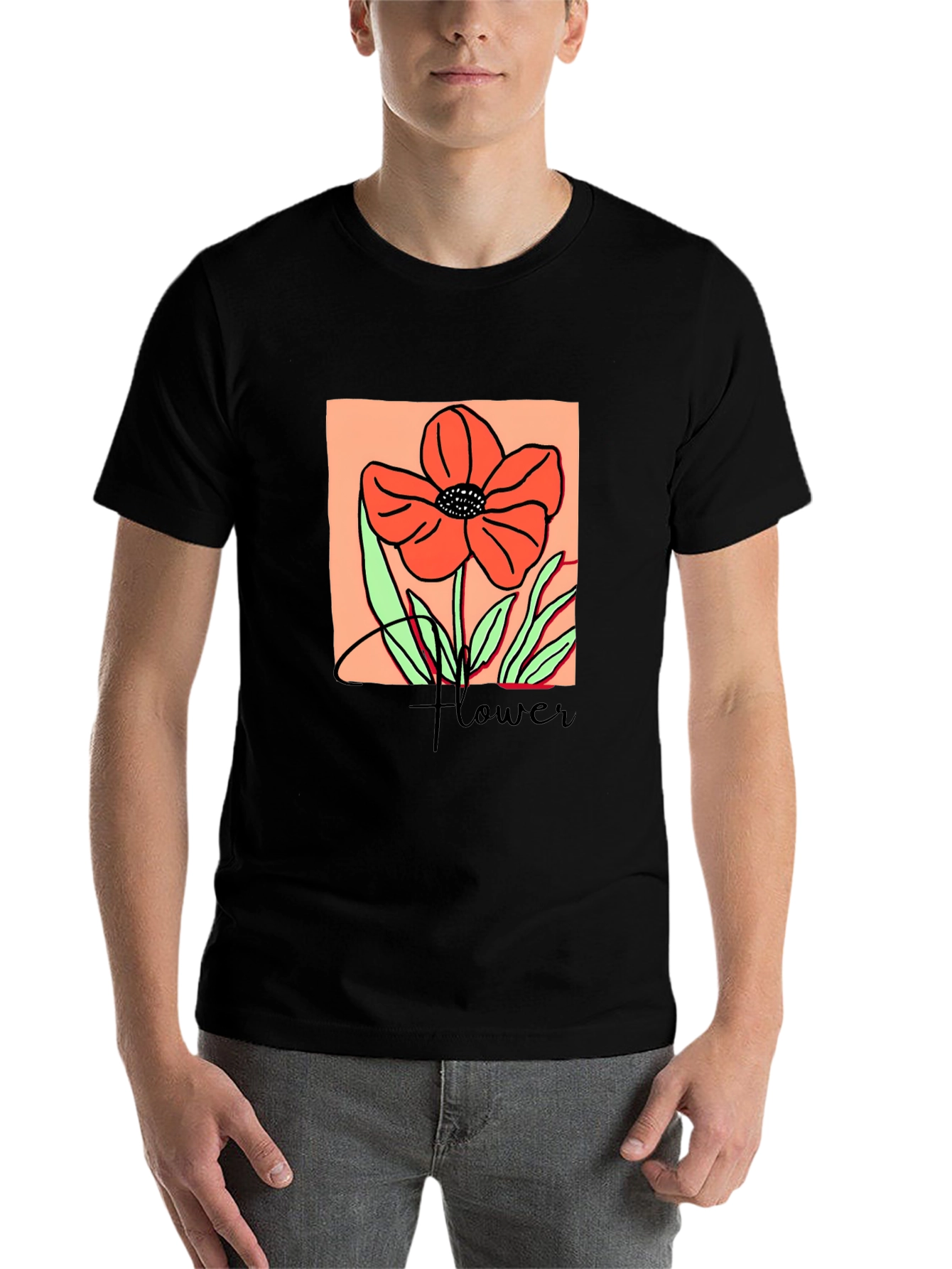 Black Floral Graphic T-Shirt - Artistic Flower Design view 7
