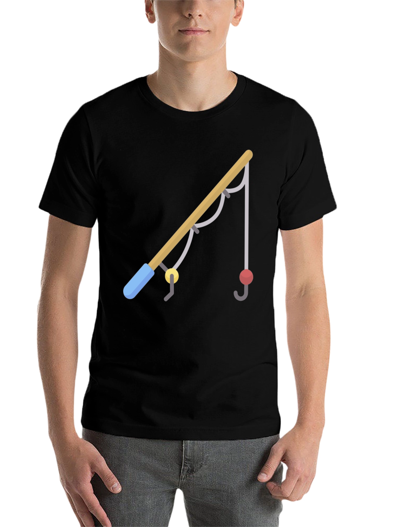 Black Fishing Rod Graphic Tee - Casual Black T-Shirt view 7