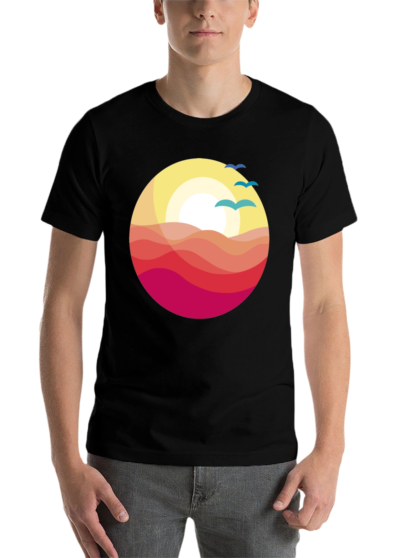 Black Sunset Waves Graphic Tee - Stylish Comfort view 7