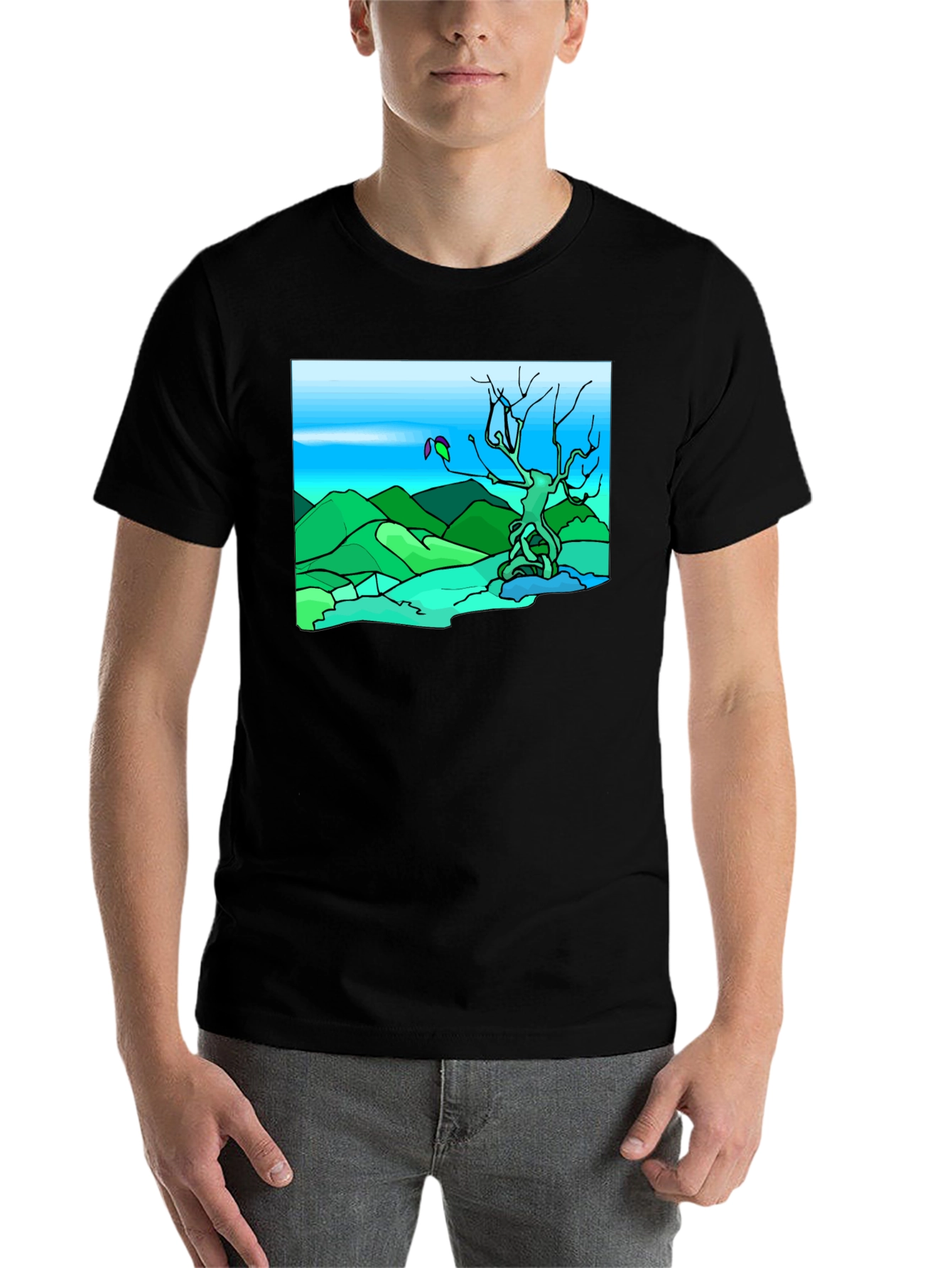 Black Artsy Nature Scene Black T-Shirt view 7
