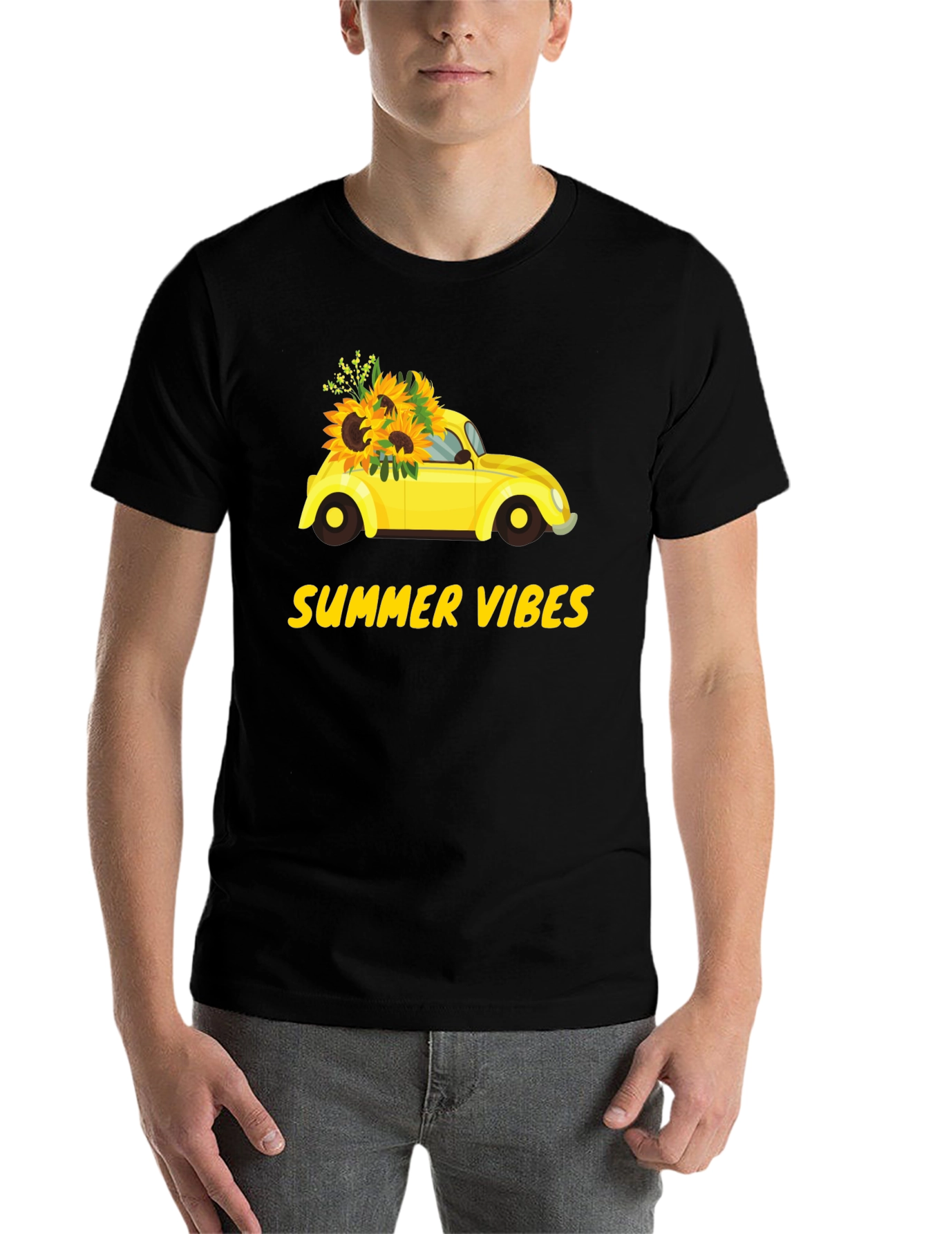 Black Summer Vibes Sunflower Car Graphic T-Shirt view 7