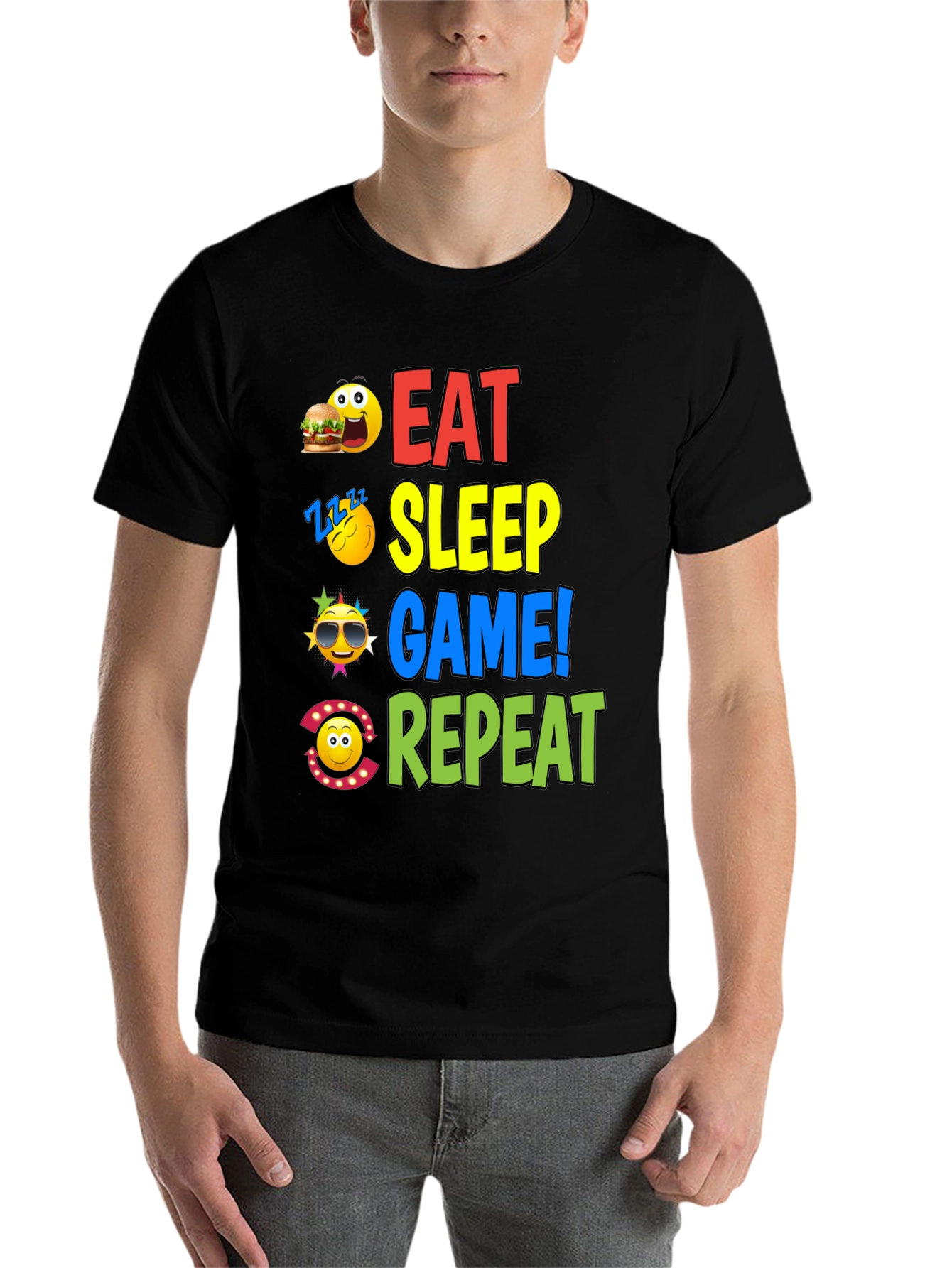 Black Eat Sleep Game Repeat Graphic T-Shirt view 7