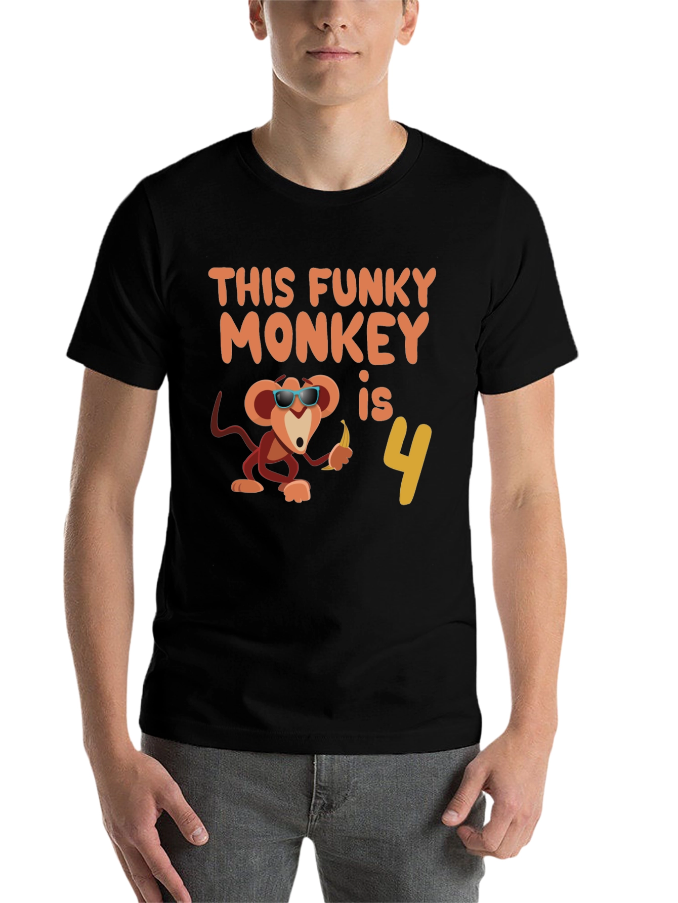 Black Funky Monkey Birthday T-Shirt: 4th Birthday Apparel view 7