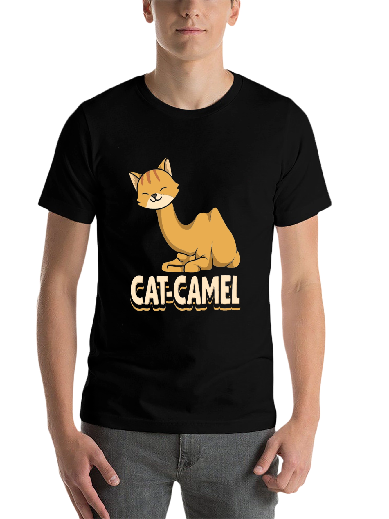 Black Cat-Camel Graphic T-Shirt - Humorous Animal Tee view 7