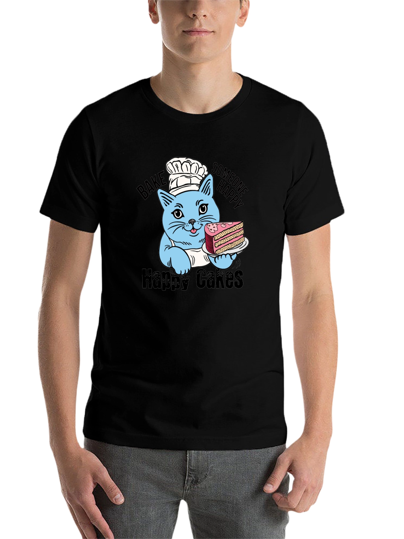 Black Happy Cakes T-Shirt: Cute Cat Baker view 7
