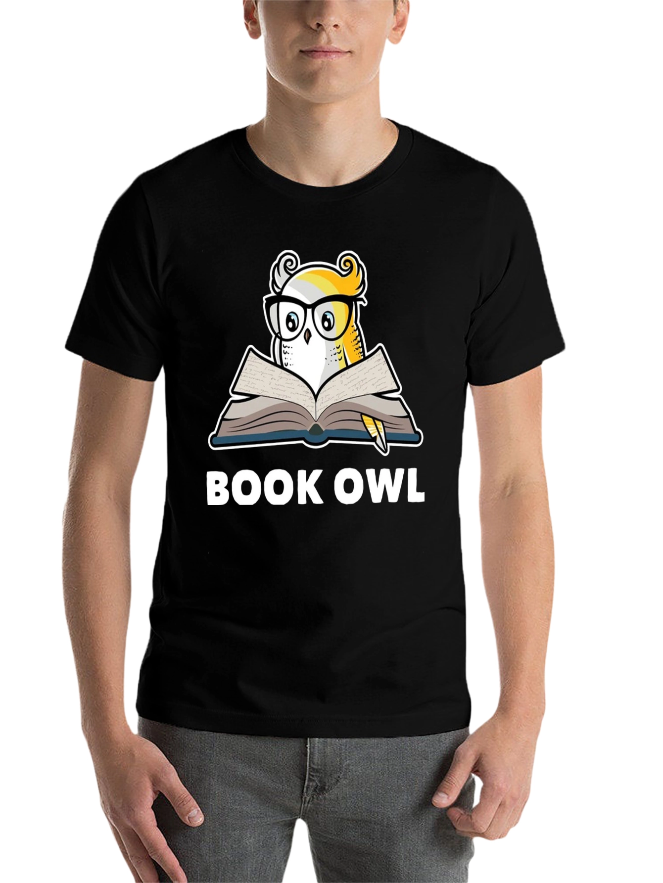 Black Book Owl Graphic T-Shirt - Black Cotton Tee view 7