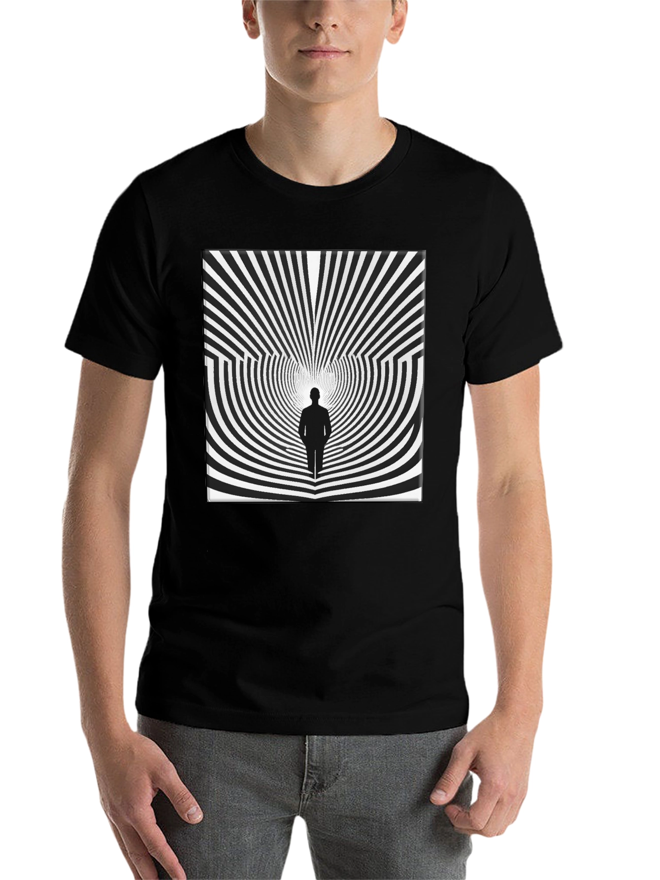 Black Optical Illusion Graphic Tee - Black Cotton Shirt view 7