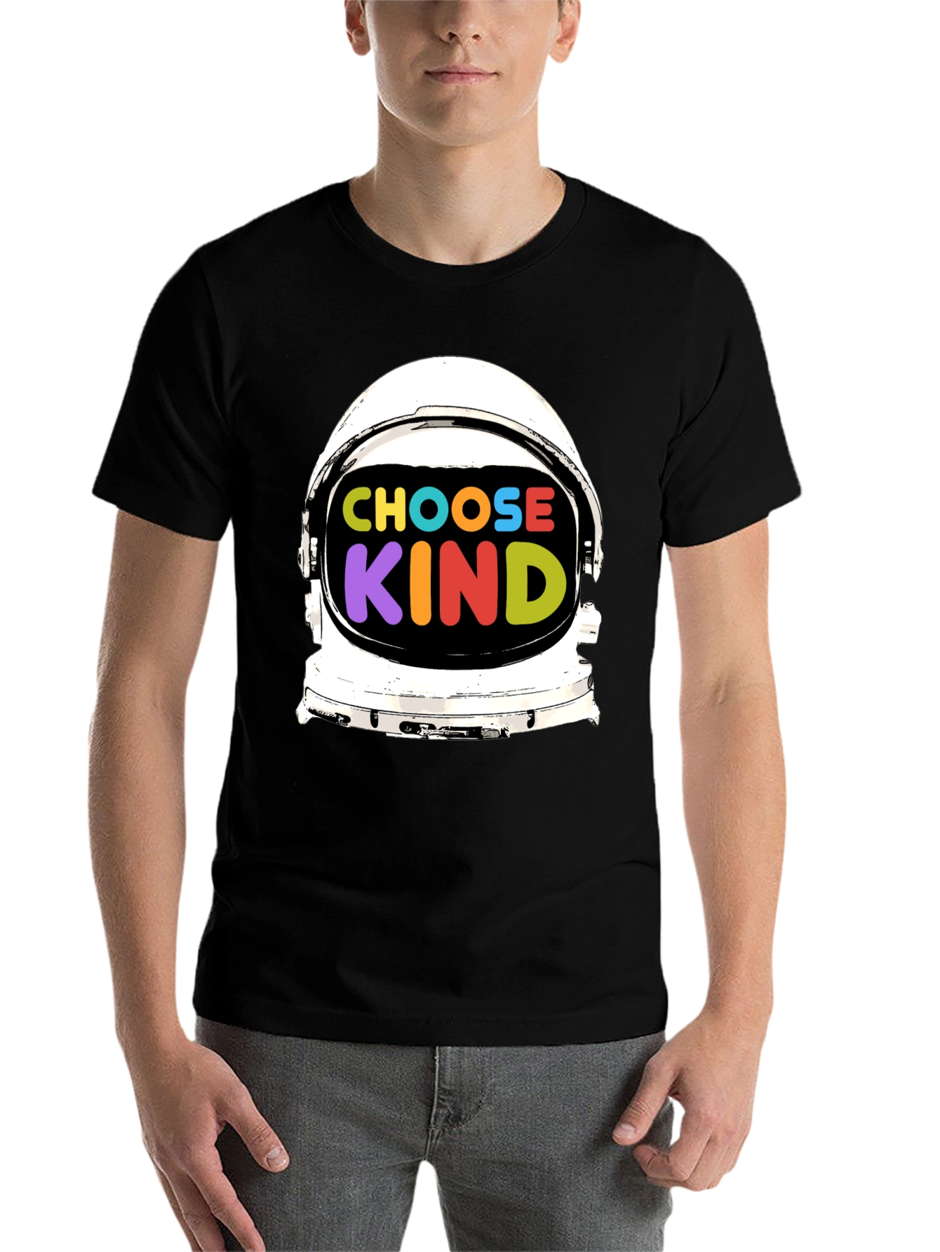 Black Choose Kind T-Shirt, Astronaut Helmet Graphic view 7