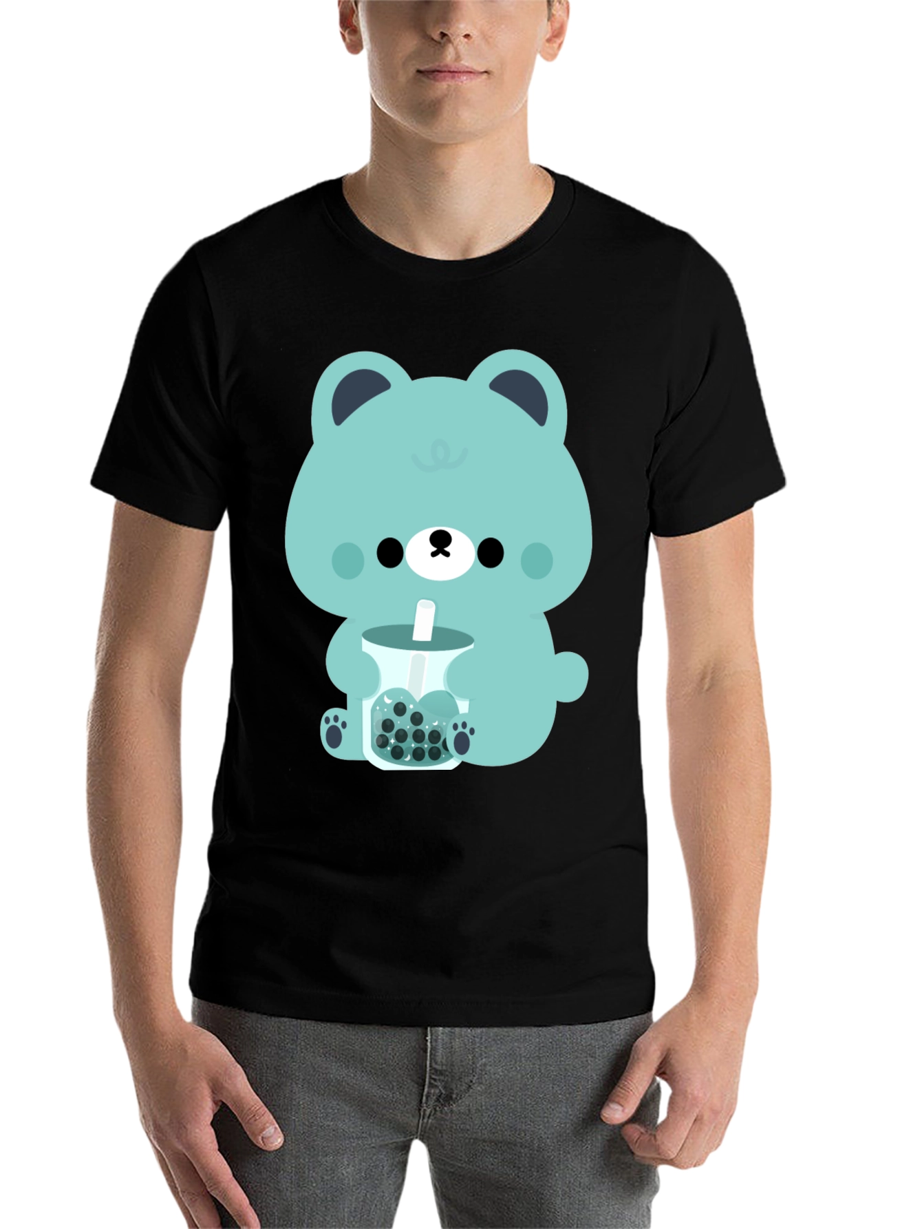 Black Cute Bear Bubble Tea Graphic Tee view 7