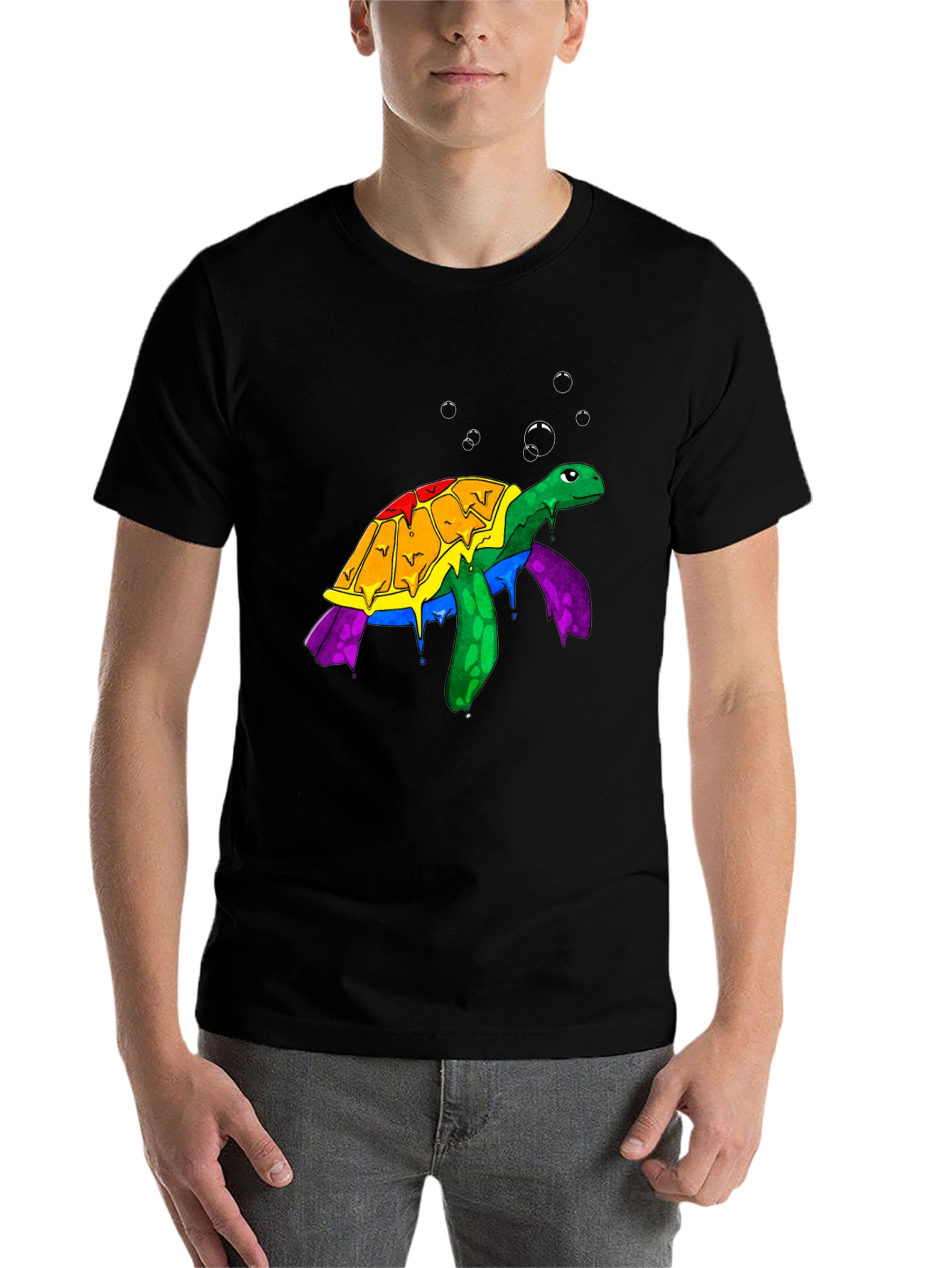 Black Rainbow Turtle Graphic Tee - Unique Animal Design view 7