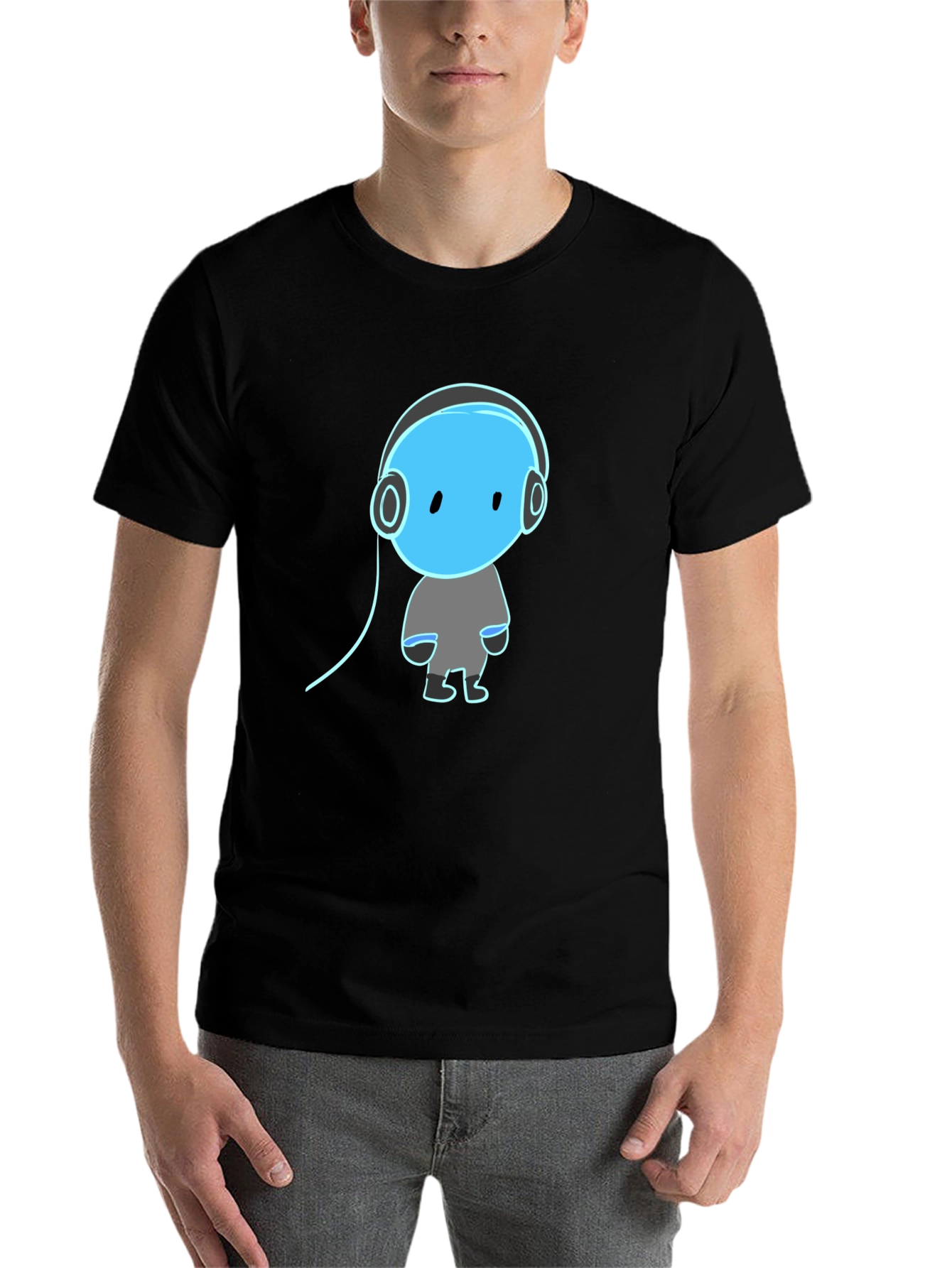 Black Cool Graphic Tee - Blue Headphone Dude view 7