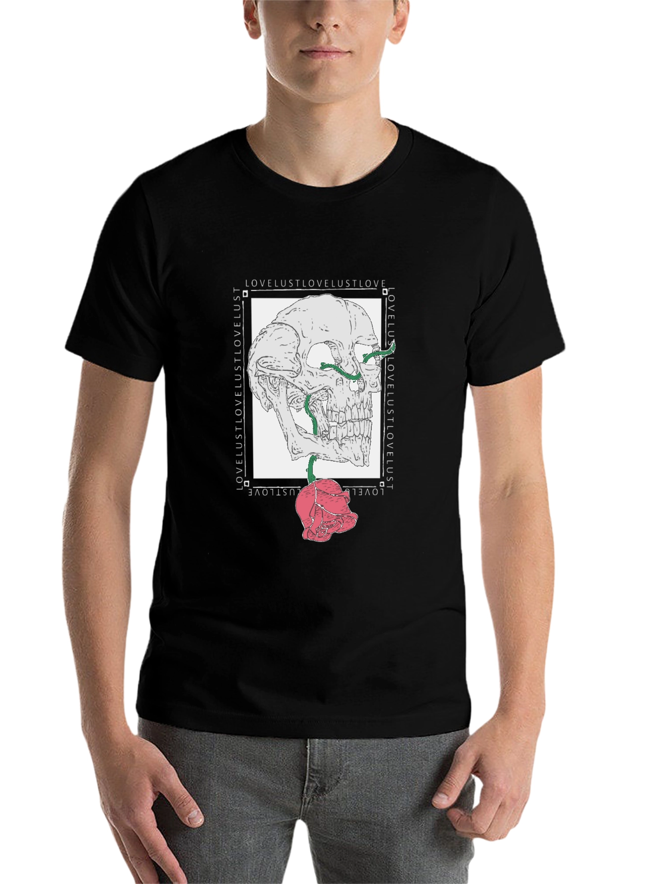 Black Skull & Rose Graphic Tee - Love Lust Design view 7