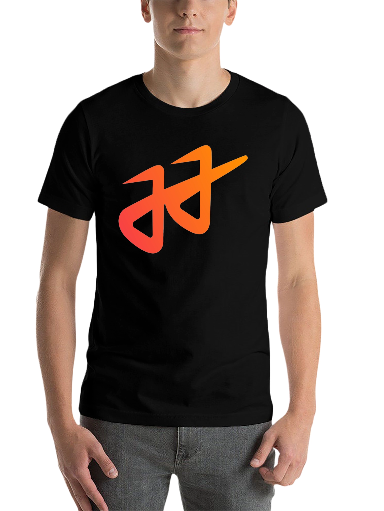 Black Modern Black T-Shirt with Abstract Orange Logo view 7