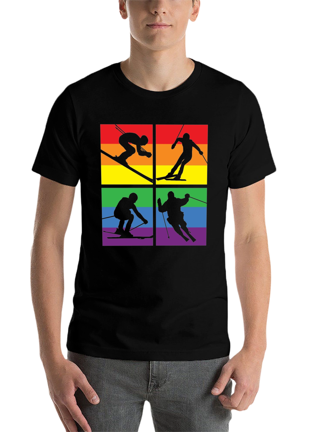 Black LGBTQ+ Pride Skiing T-Shirt view 7
