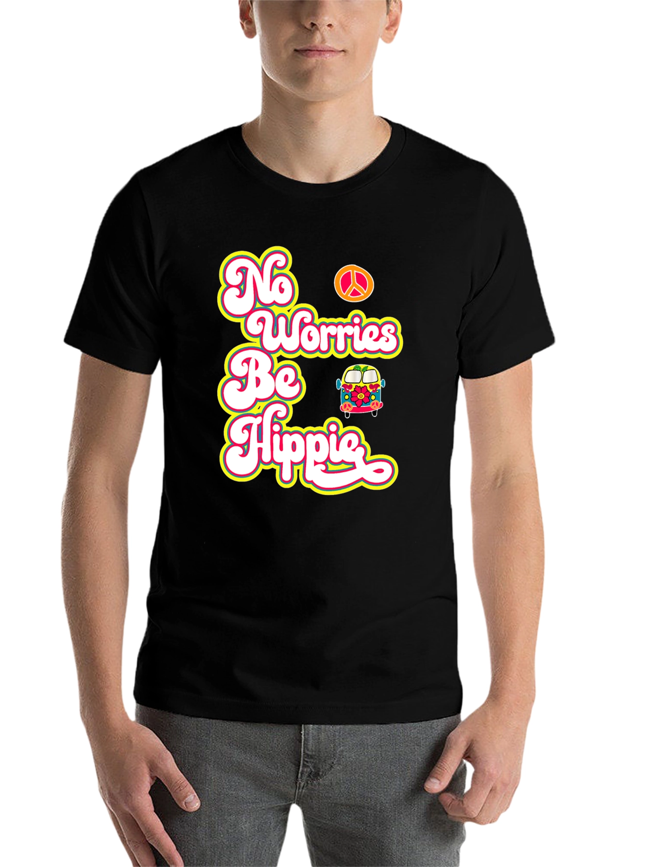 Black No Worries Be Hippie T-Shirt view 7