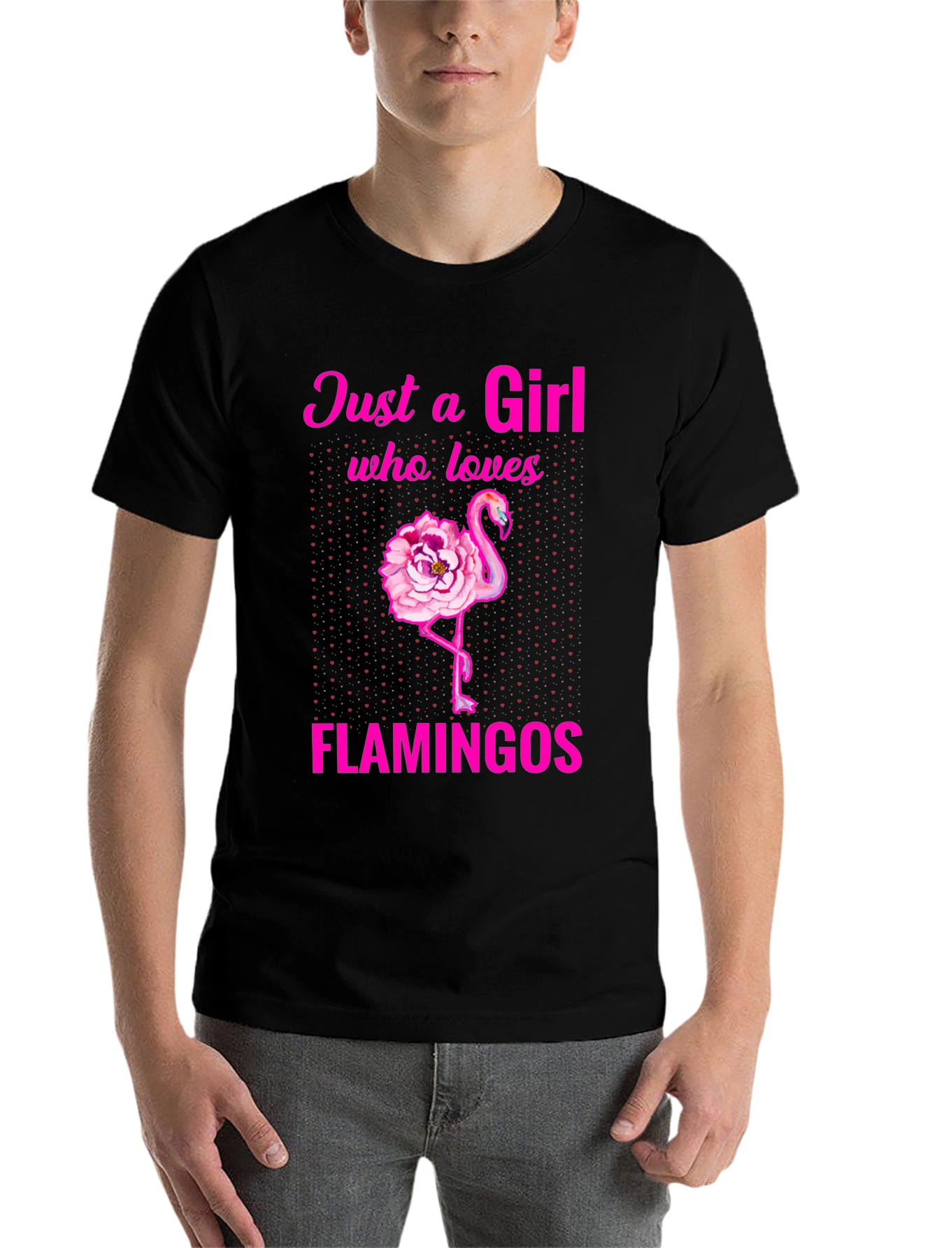 Black Just a Girl Who Loves Flamingos T-Shirt view 7