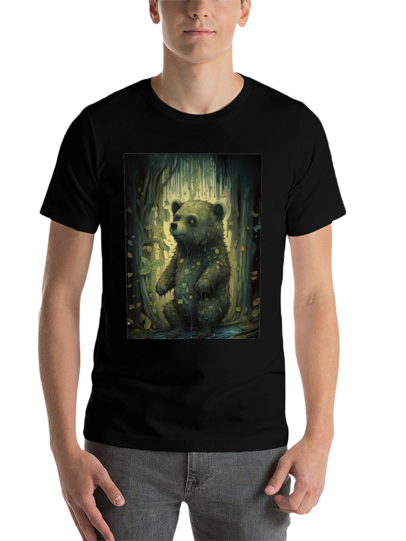 Black Bear Forest Graphic Tee - Nature Inspired Print view 7