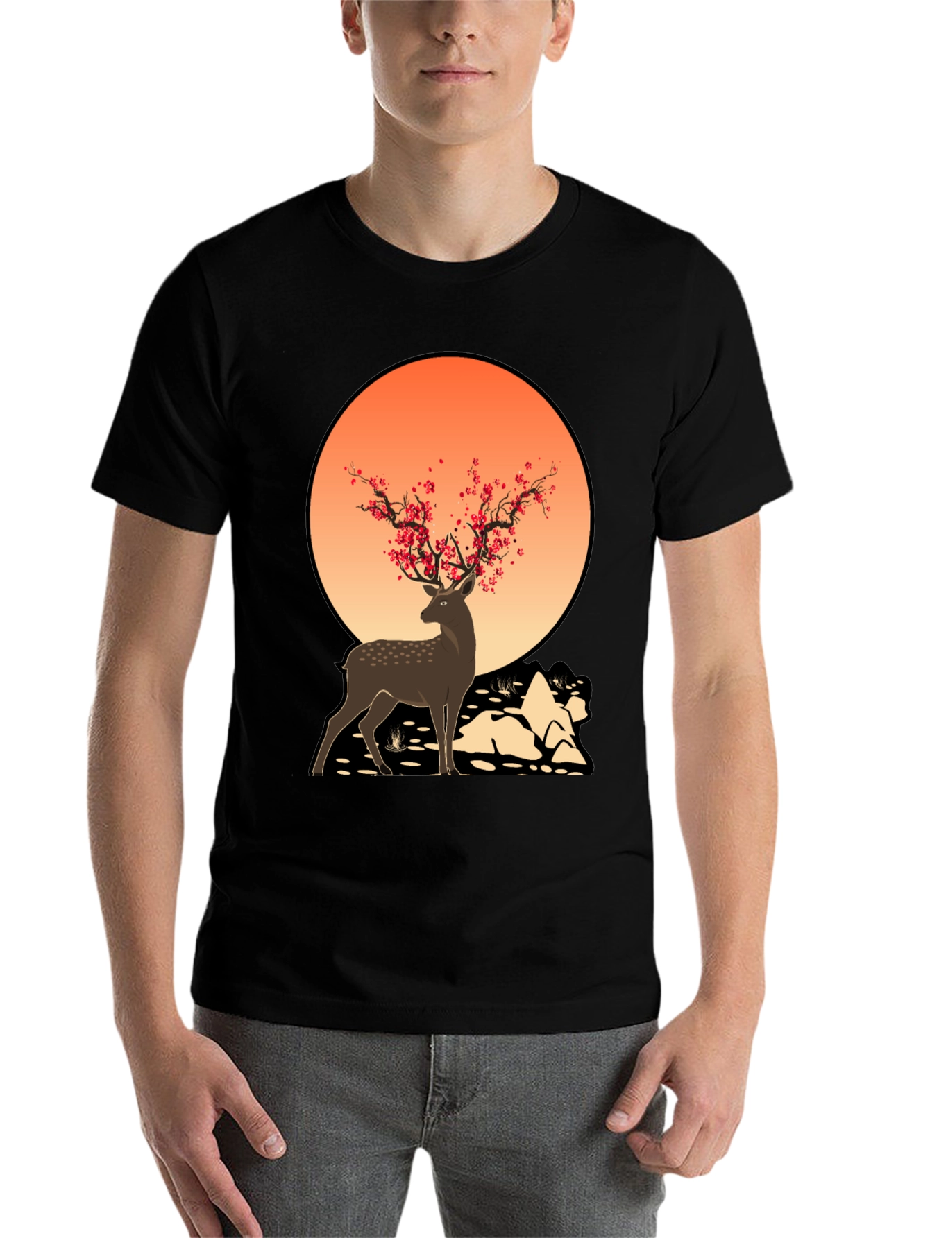 Black Deer and Blossom T-Shirt view 7