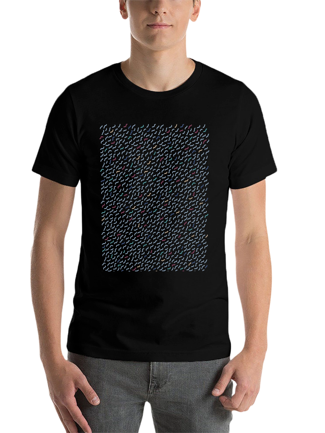 Abstract Line Pattern Black T-Shirt - 7