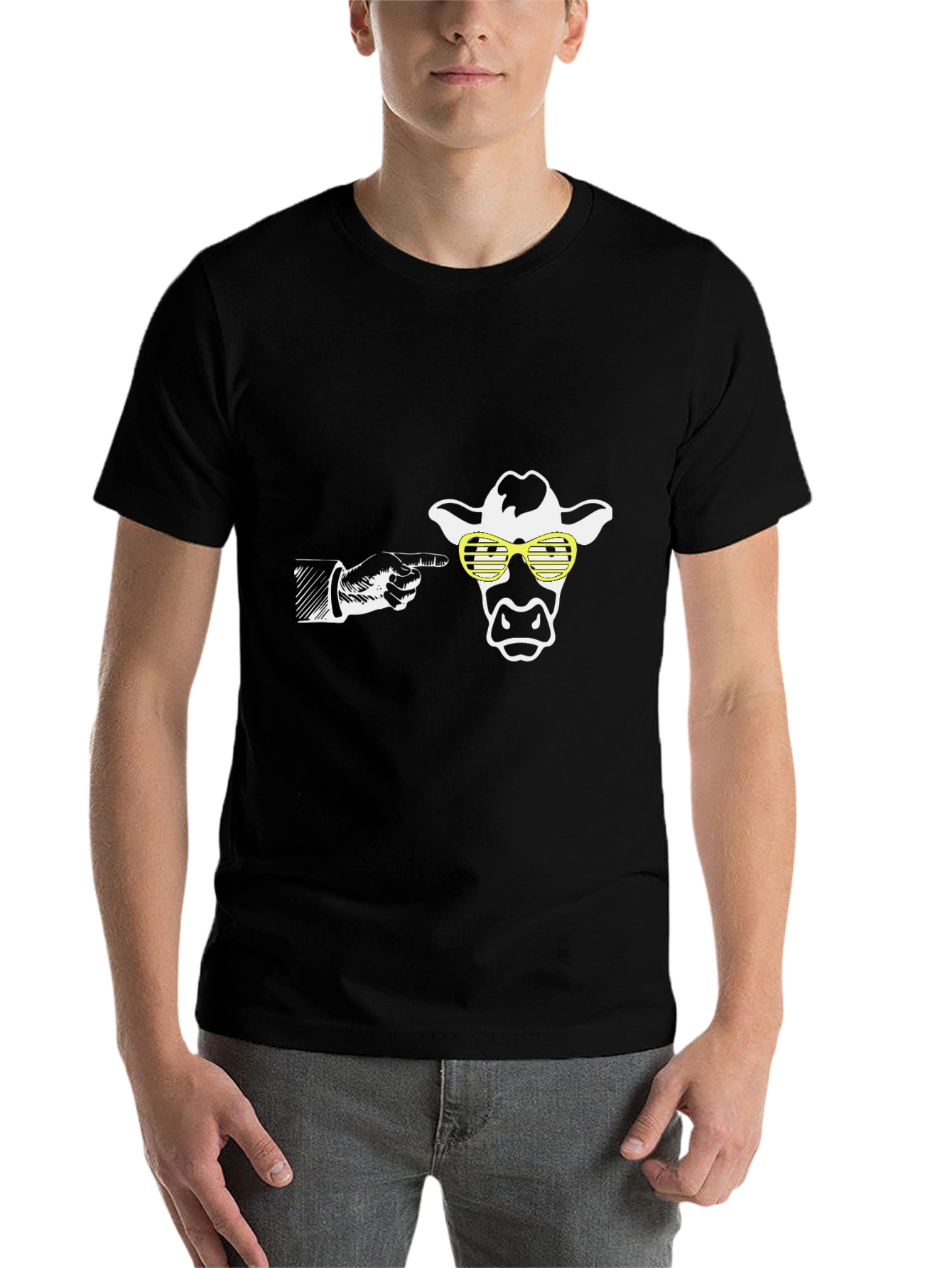 Black Cow with Sunglasses Graphic Tee - Novelty T-Shirt view 7