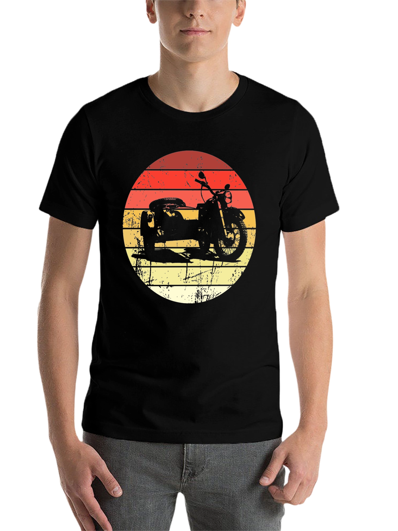 Black Retro Motorcycle & Sidecar Graphic Tee - Black Cotton T-Shirt view 7