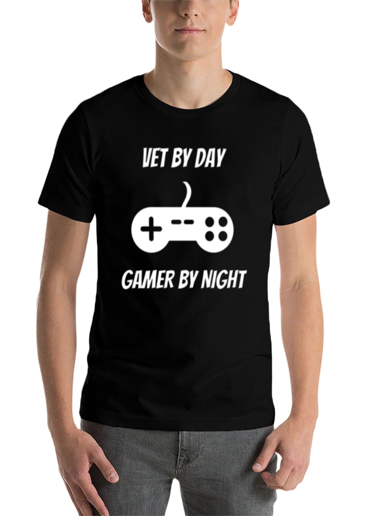 Black Vet by Day Gamer by Night T-Shirt view 7