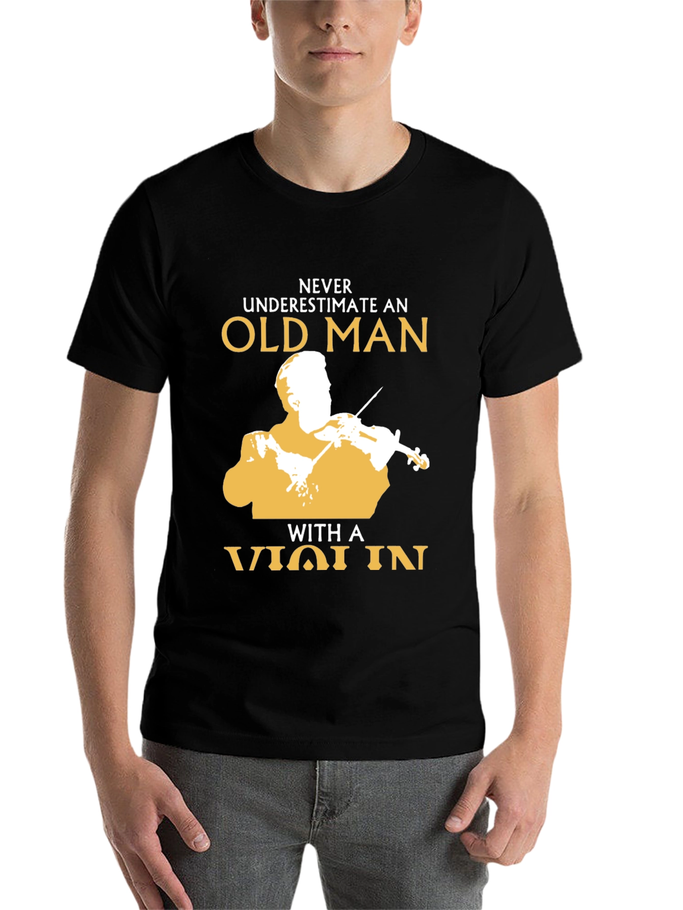 Black Never Underestimate Old Man with Violin Black T-Shirt view 7