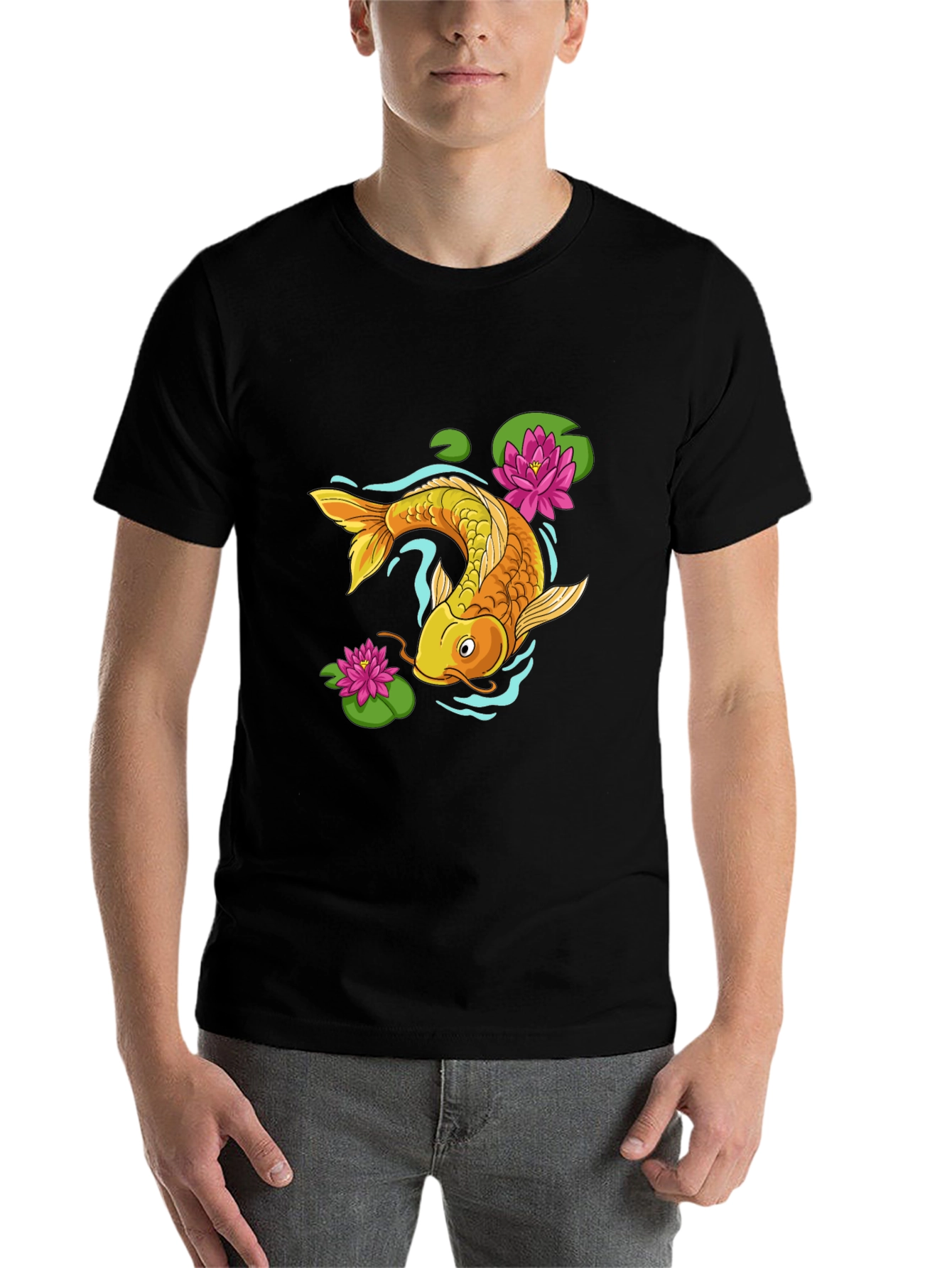 Black Koi Fish Graphic Tee - Black Cotton Blend view 7