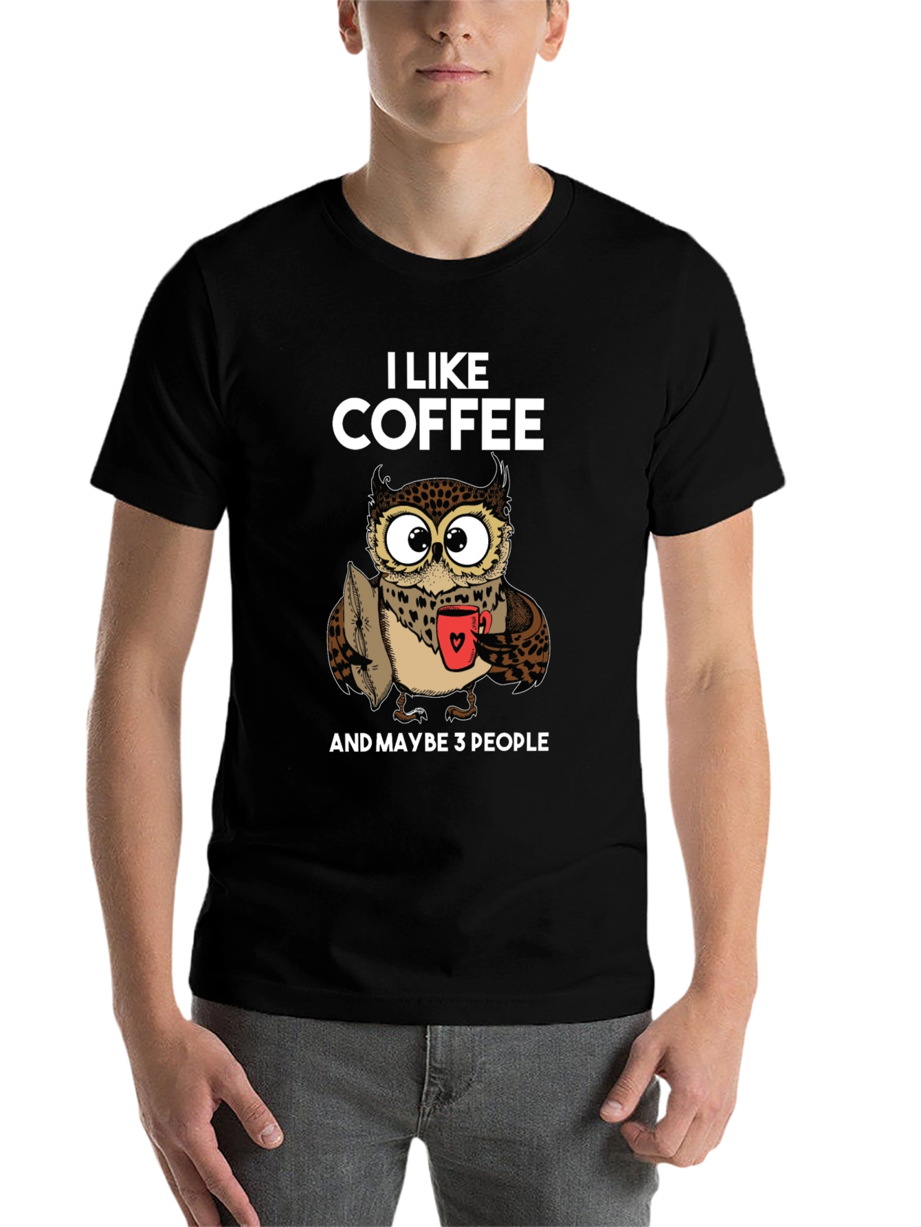 Black Funny Owl Coffee Lover T-Shirt - I Like Coffee view 7