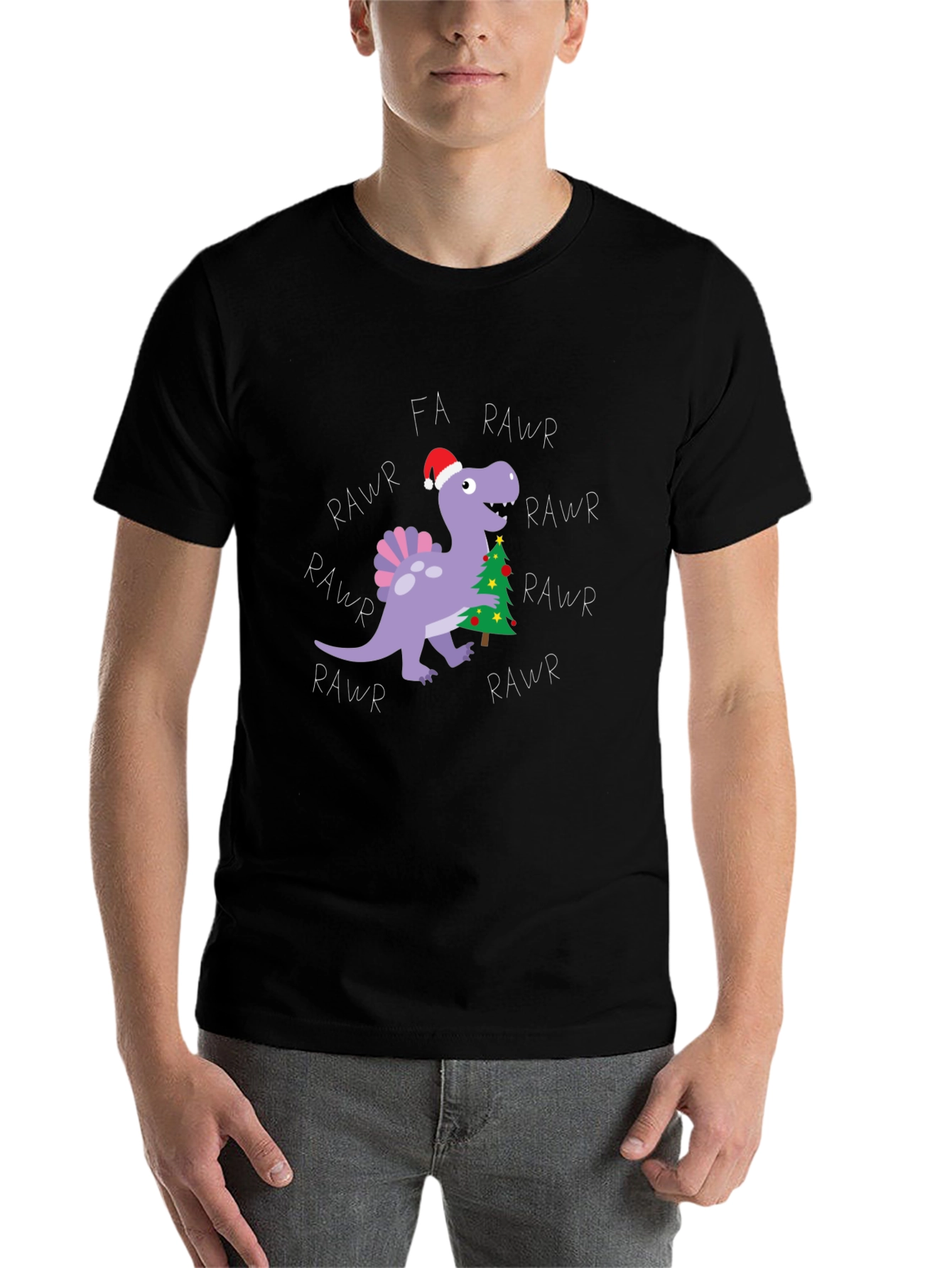 Black Fa Rawr Rawr Dinosaur Christmas T-Shirt view 7