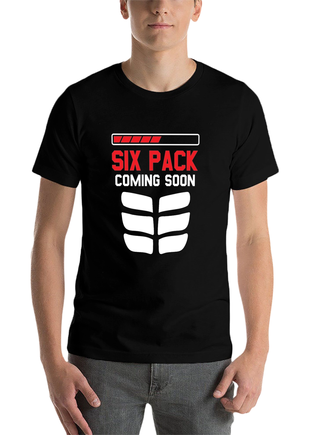 Black Six Pack Coming Soon Funny Workout T-Shirt view 7