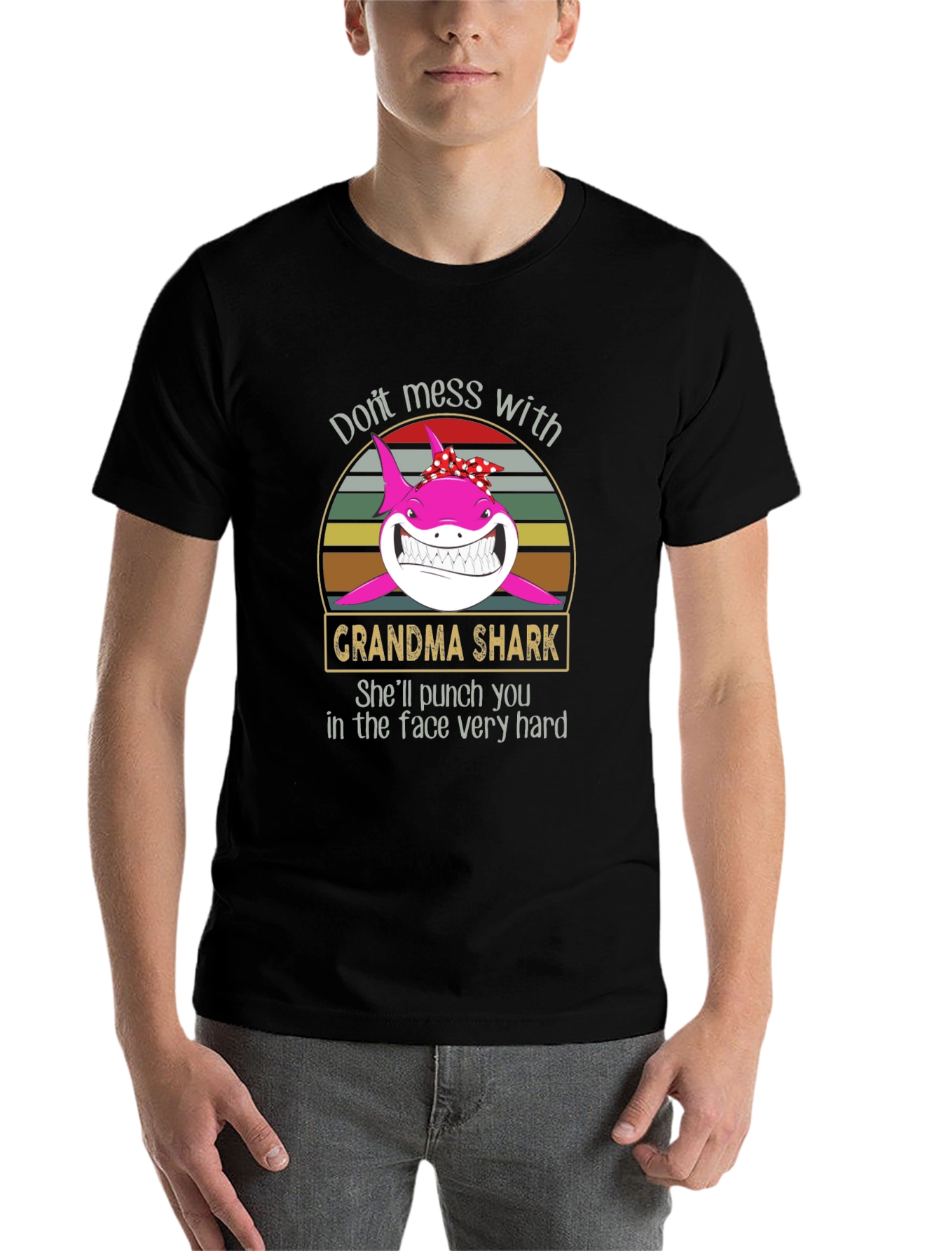 Black Grandma Shark Graphic T-Shirt view 7