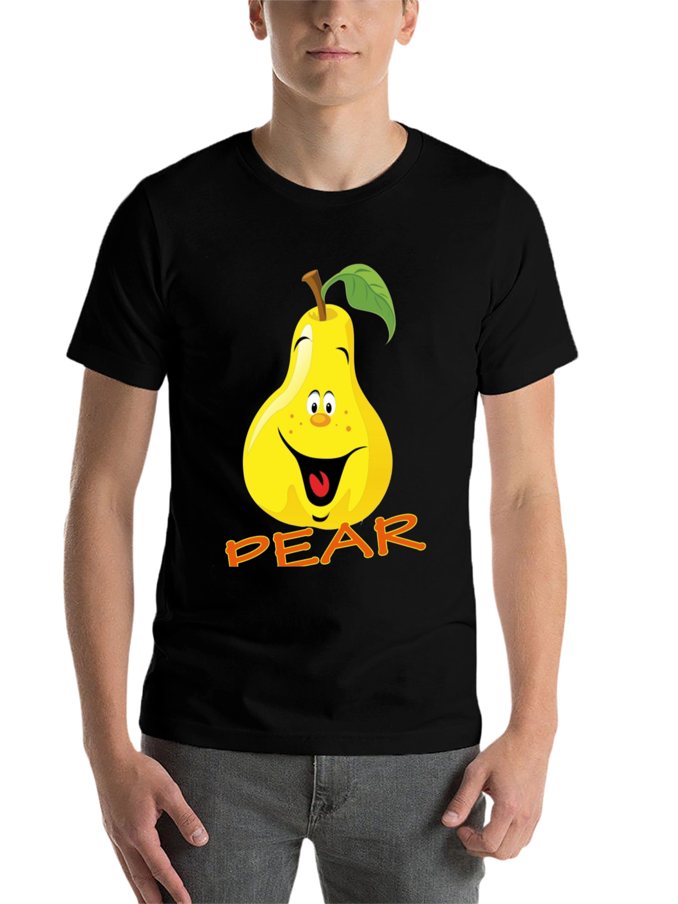 Black Funny Pear Cartoon T-Shirt view 7