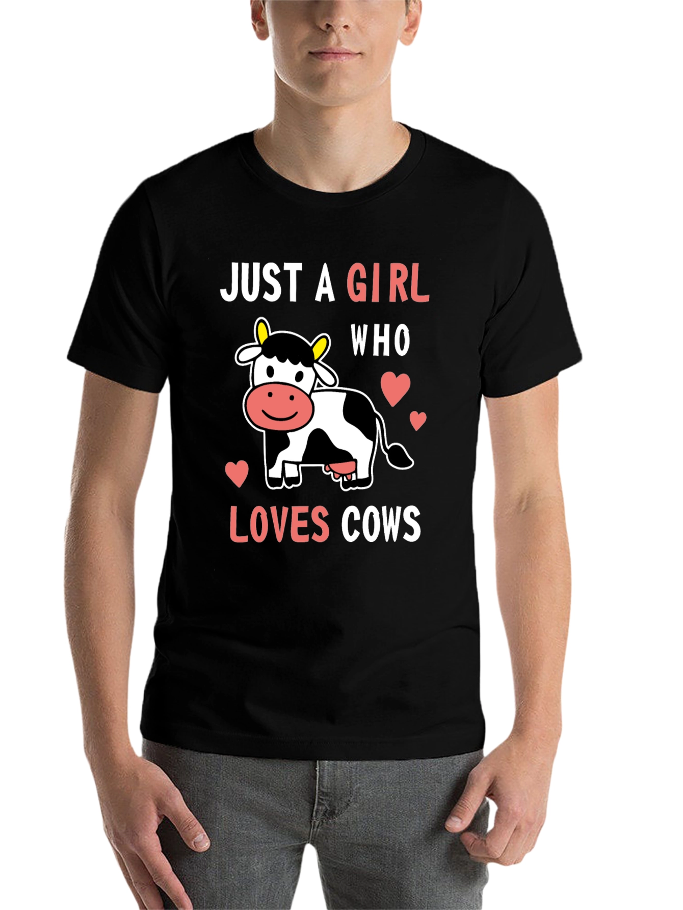 Black Just a Girl Who Loves Cows T-Shirt view 7