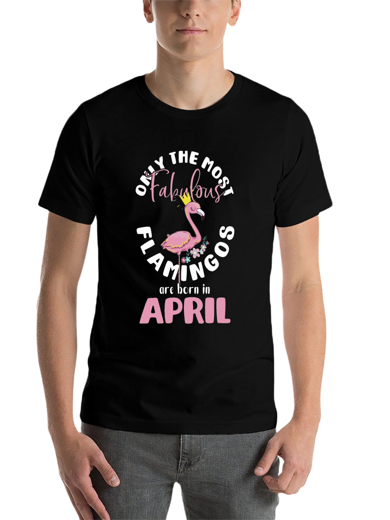 Black Fabulous Flamingos Born In April T-Shirt view 7