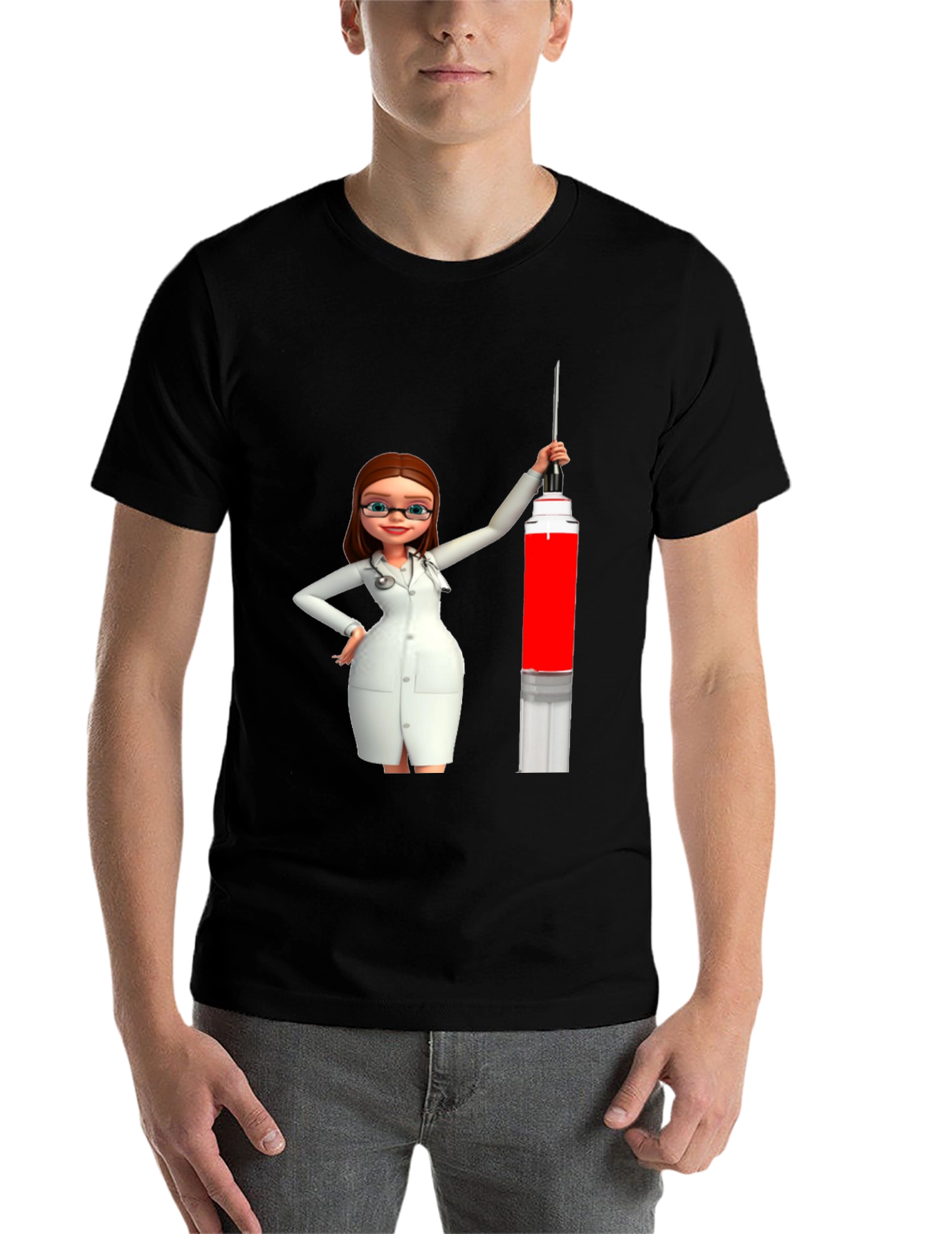 Black Novelty Cartoon Doctor T-Shirt view 7