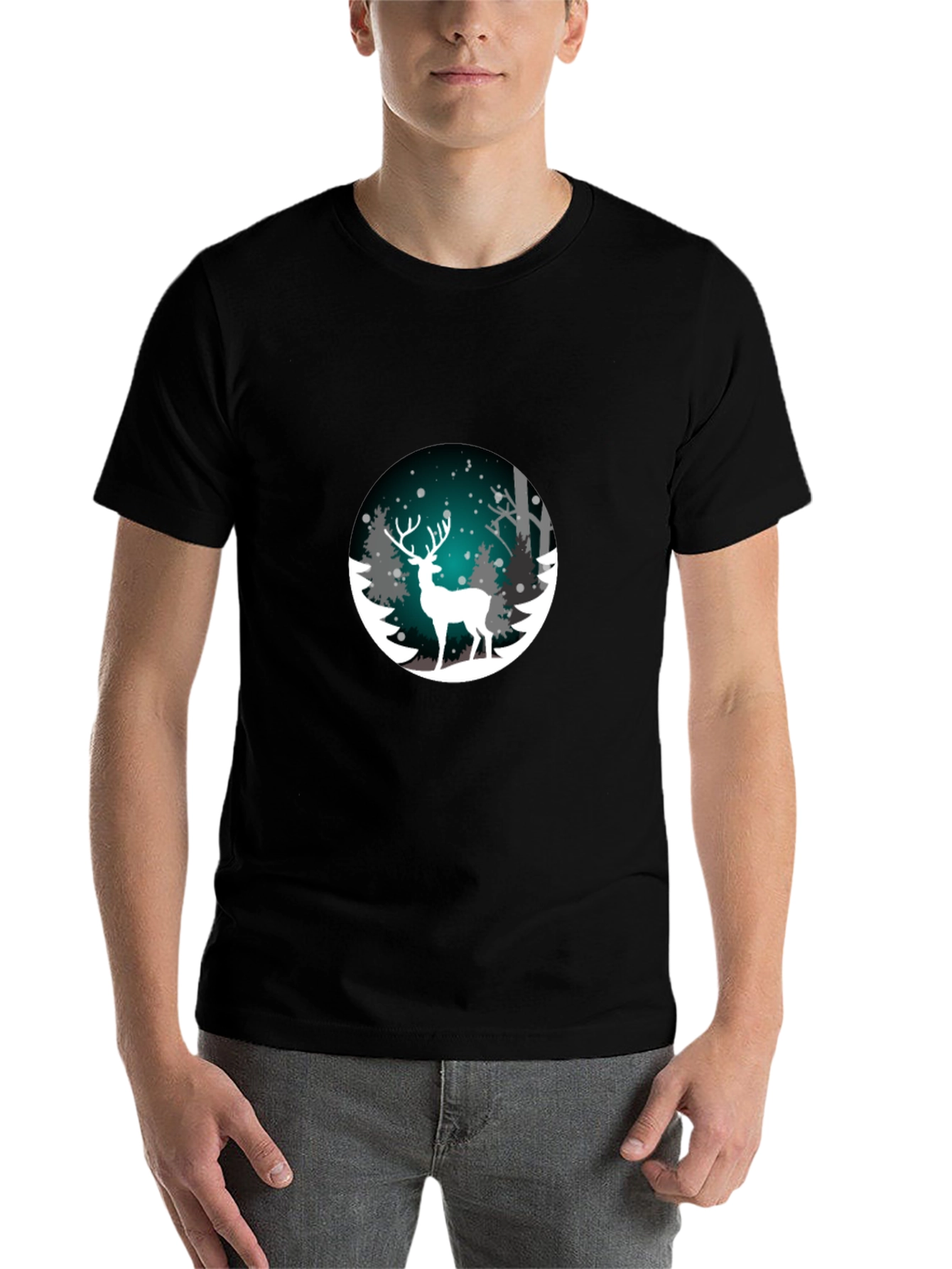 Black Winter Deer Graphic T-Shirt view 7