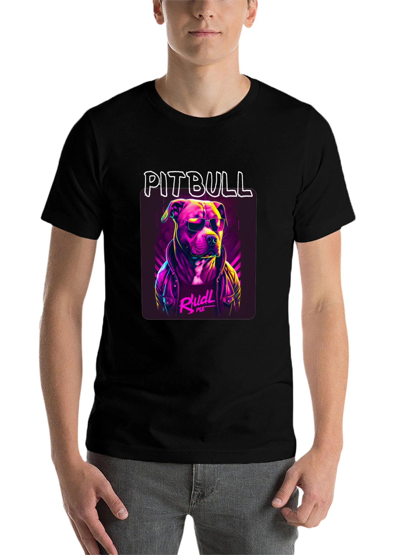 Black Cool Pitbull Graphic Tee - Black Cotton T-Shirt view 7