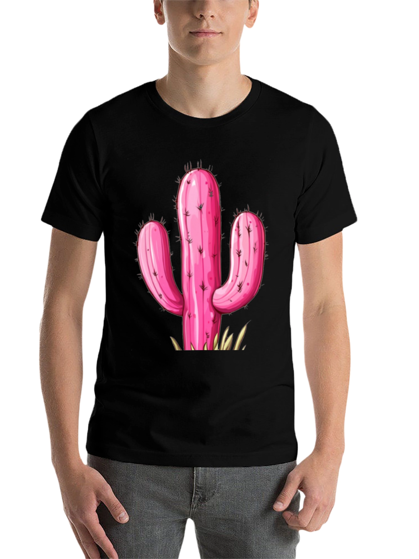 Black Pink Cactus Graphic Tee - Stylish Desert Vibe T-Shirt view 7