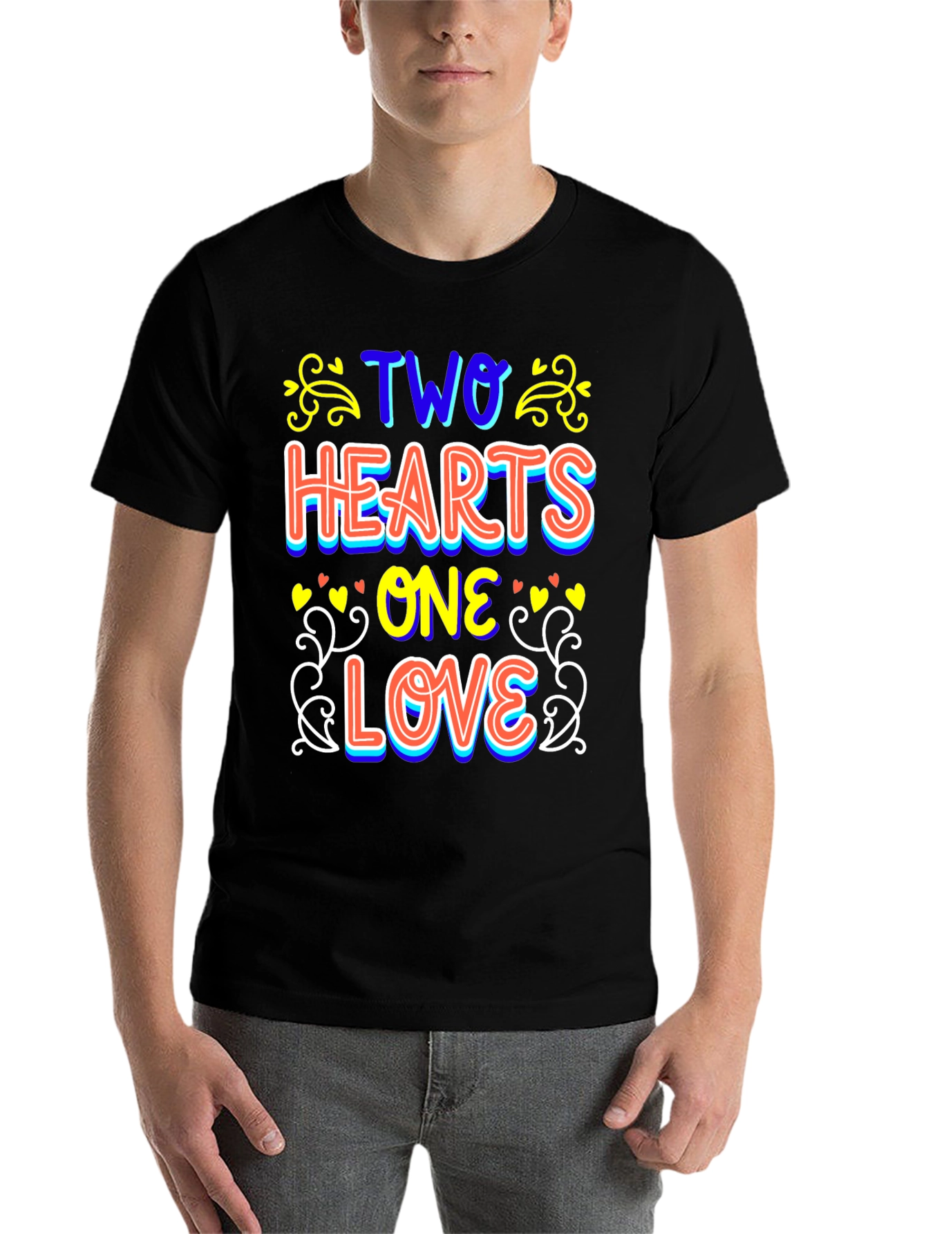 Black Two Hearts One Love Black T-Shirt view 7